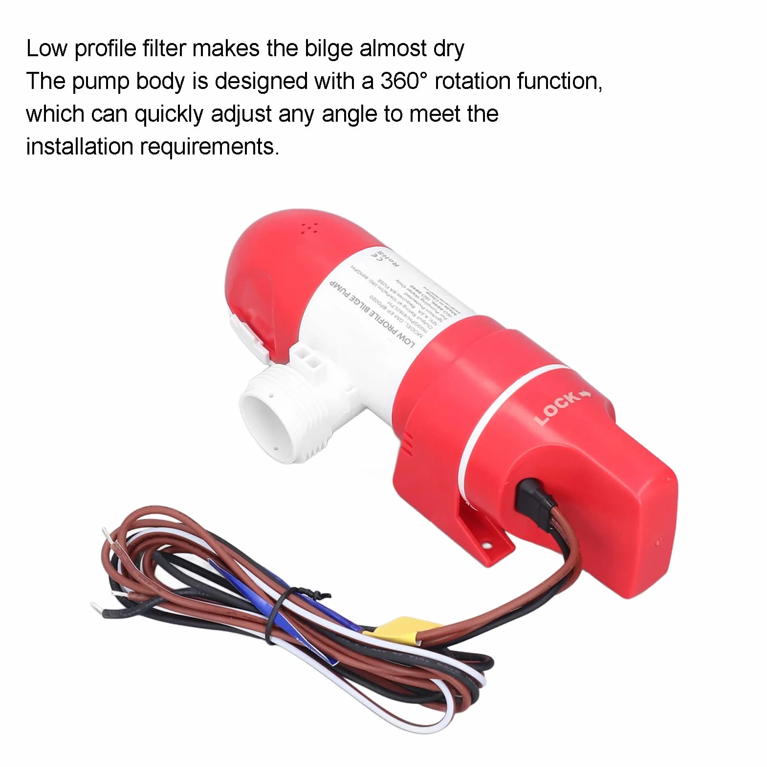 Elektryczna Pompa Zęzowa Automatyczna, Niskoprofilowa Pompa Zęzowa 1100GPH/4160LPH Elektryczna Automatyczna Stal Nierdzewna DC12V Obrót o 360° do łodzi, Czuła na wodę, Automatyczna