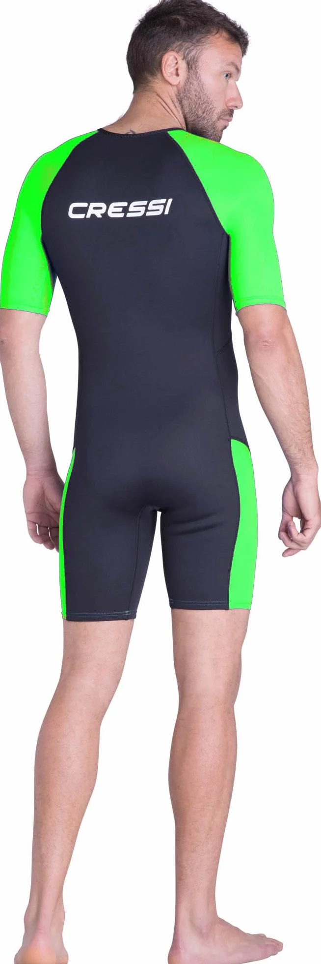 CRESSI Tiburon Man Shorty Wetsuit Black/Fluo Lime 2mm 2XL/6 - Męski kombinezon neoprenowy i elastanowy krótki kombinezon YKK zamek błyskawiczny z przodu - czarny/fluo limonkowy, XXL/6