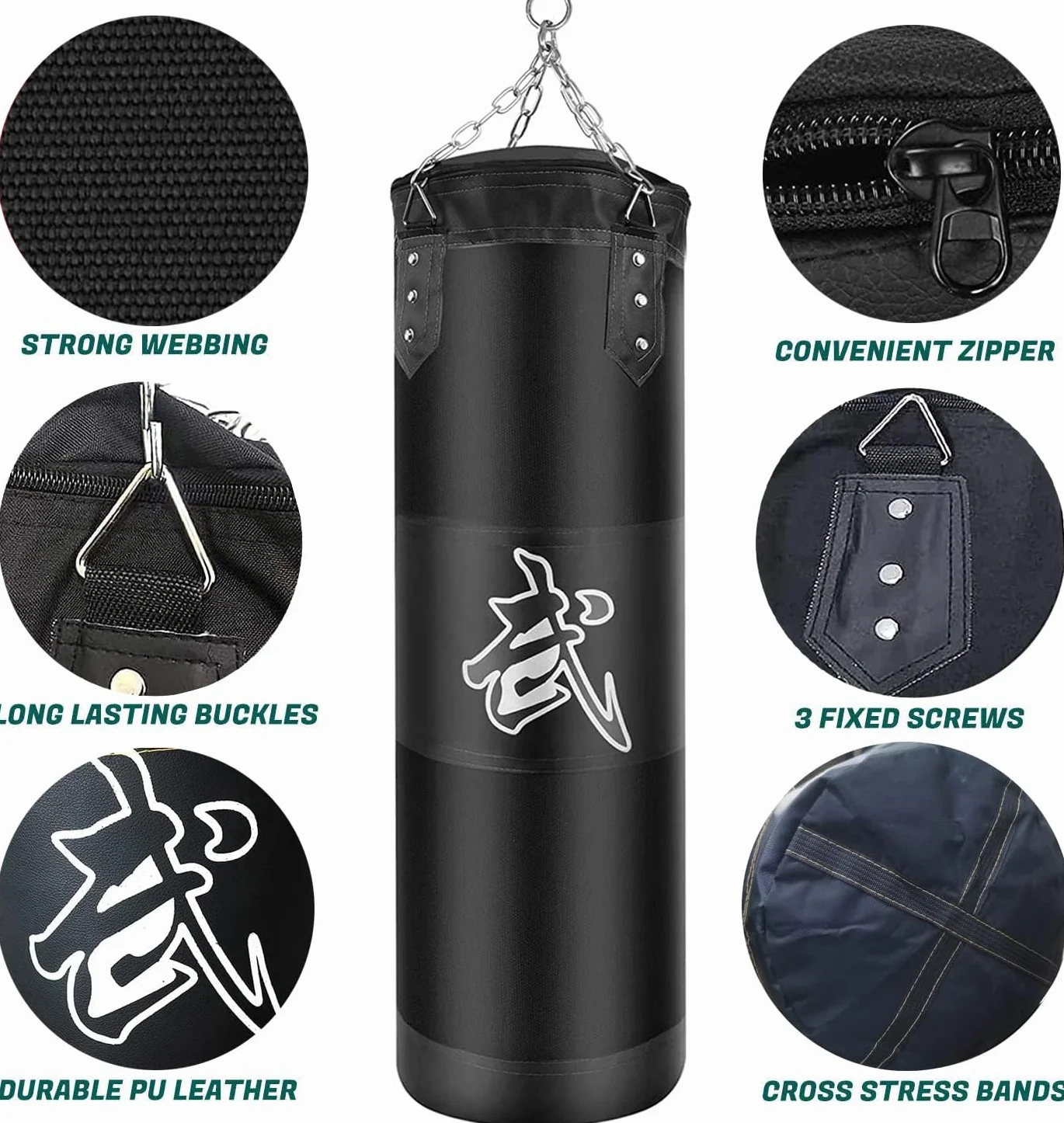 Zestaw worków bokserskich Heavy Duty wiszące z bandażami i hakiem sufitowym