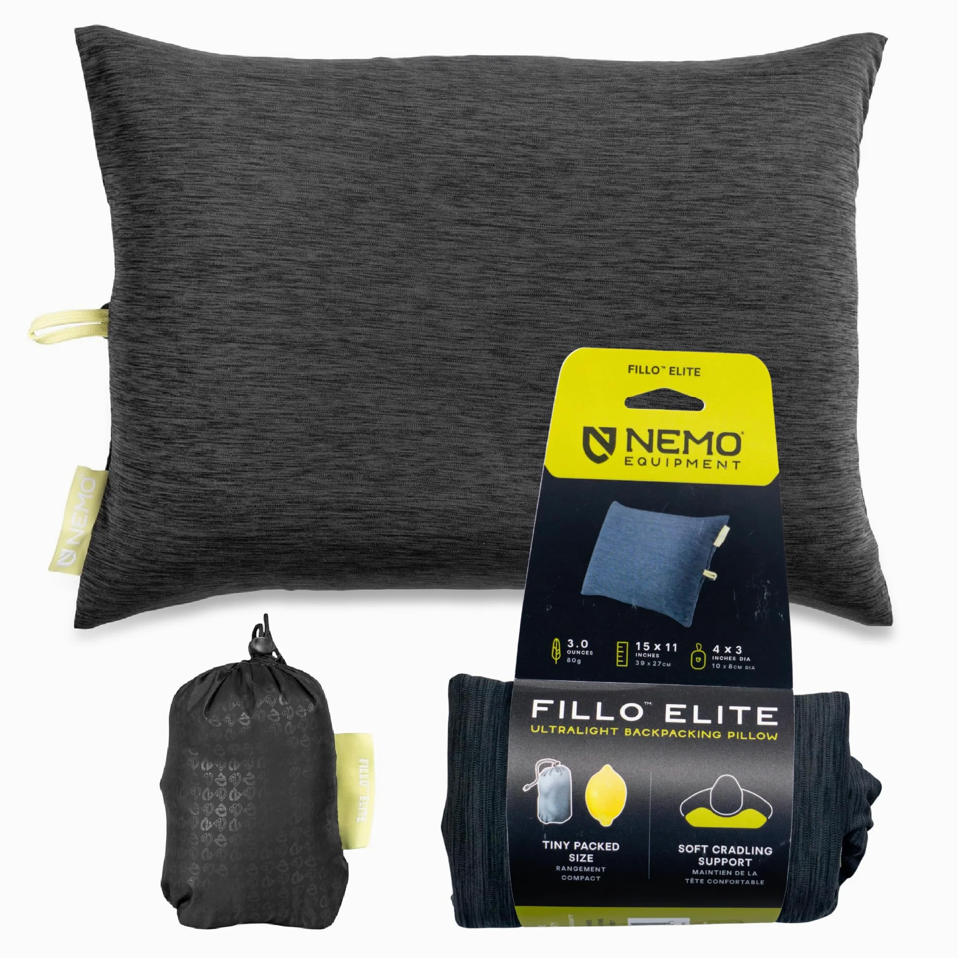 NEMO Equipment Fillo Elite Ultralekka poduszka z plecakiem - czarna perła/cytryna - jeden rozmiar