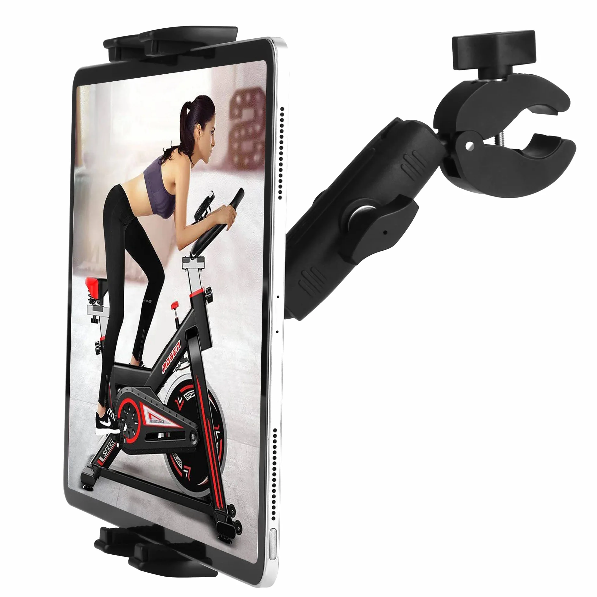Bieżnia Tablet iPad Holder Zacisk na kierownicę rowerową do stacjonarnego roweru eliptycznego spin roweru Peloton Wózek do urządzeń 4-13", iPad Pro 12.9, Air, Mini, Galaxy Tab, iPhone