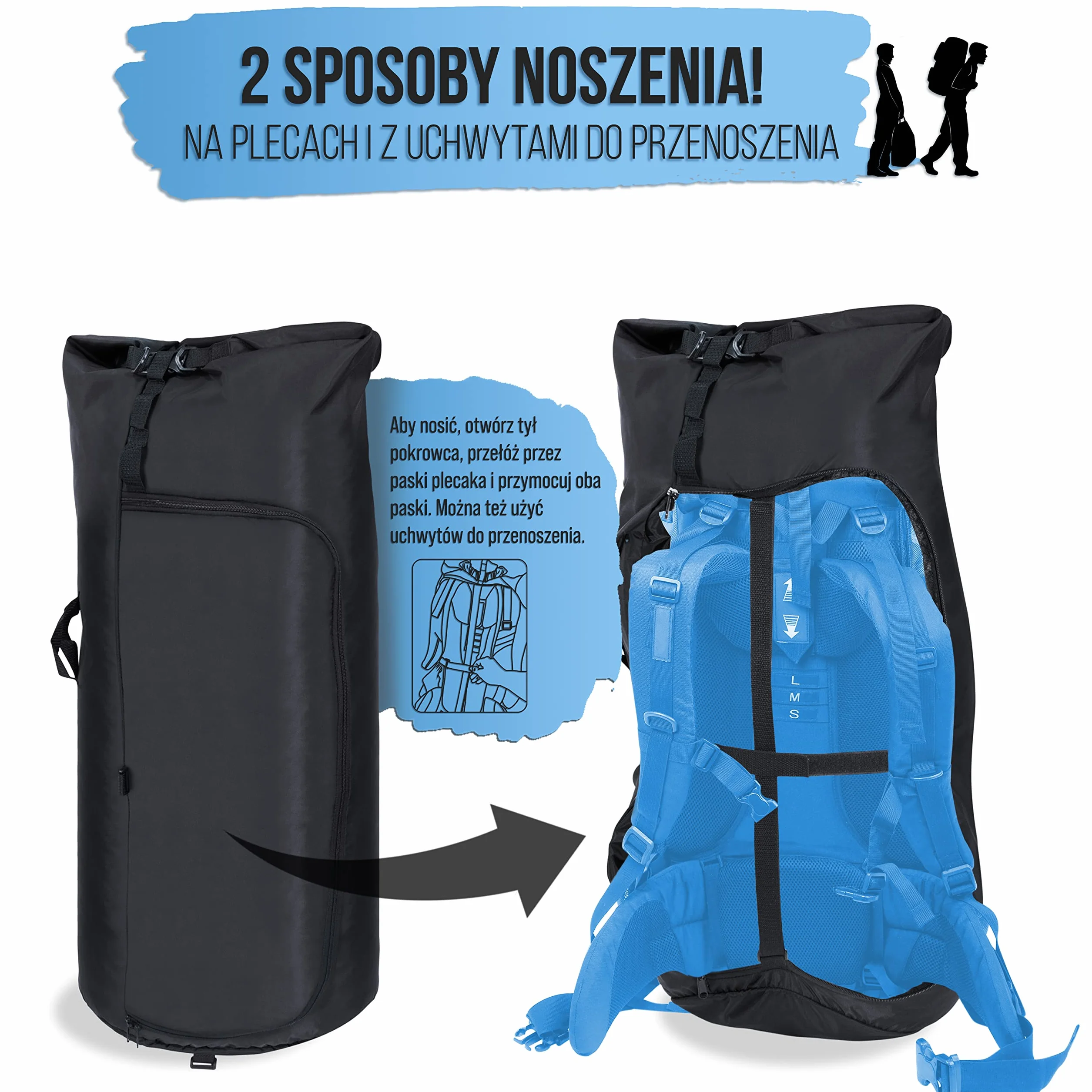 Pokrowiec ochronny na plecak 2 w 1 TWIVEE, elastyczny rozmiar 60-110 L, regulowana pojemność, ochrona przed deszczem
