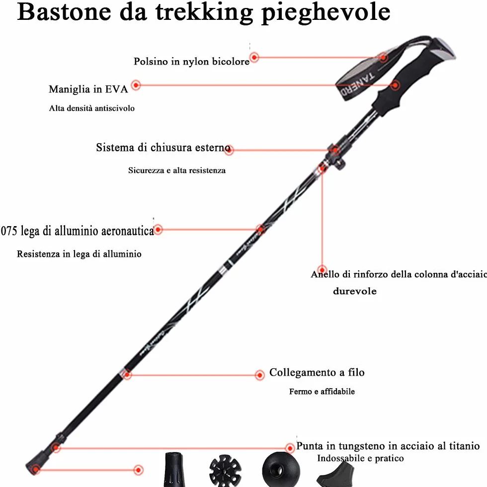 Składany kij do chodzenia, Kij turystyczny, Oddychający korek, Pole Odporne na wstrząsy antypoślizgowe, antypoślizgowe, odporne na wstrząsy, do Nordic Walking, Alpinizm, Jazda na nartach,