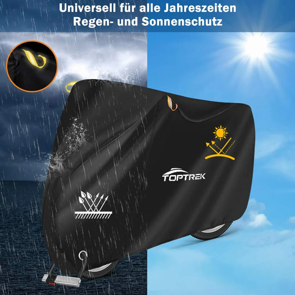 Toptrek Pokrowiec rower 210D z taśmą do szwów, tkanina Oxford, wodoszczelna, wysokiej jakości garaż na rower, do użytku na zewnątrz, 200 x 110 x 70 cm, odporna na rozerwanie, ochrona przed słońcem,