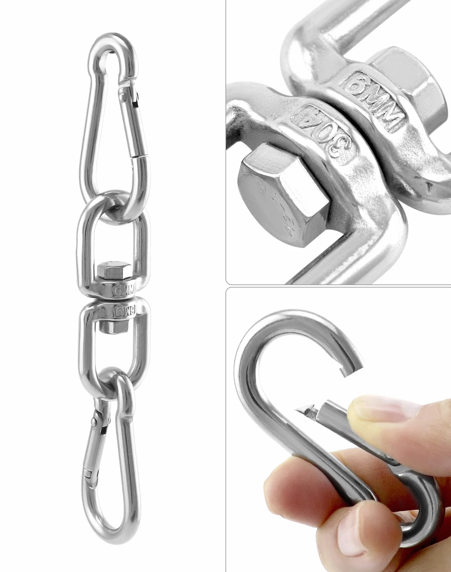 QWORK® 4-żyłowy łańcuch do zawieszania worka treningowego, wytrzymałe łańcuchy ze stali nierdzewnej Długość całkowita 50 cm, obrót o 360 stopni, maksymalne obciążenie 70 kg