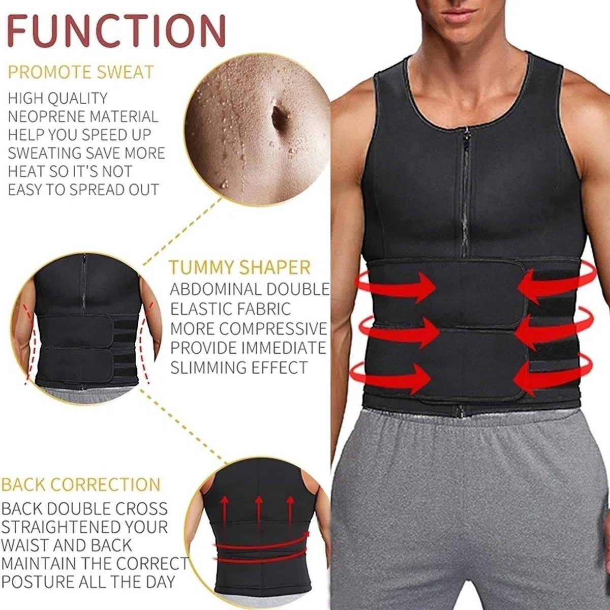Odchudzająca Tankwear Mężczyzna Dzianina Sauna Pocenie Odchudzające Polimerowa Kamizelka Koszulka (Color : Black, Size : 3XL)