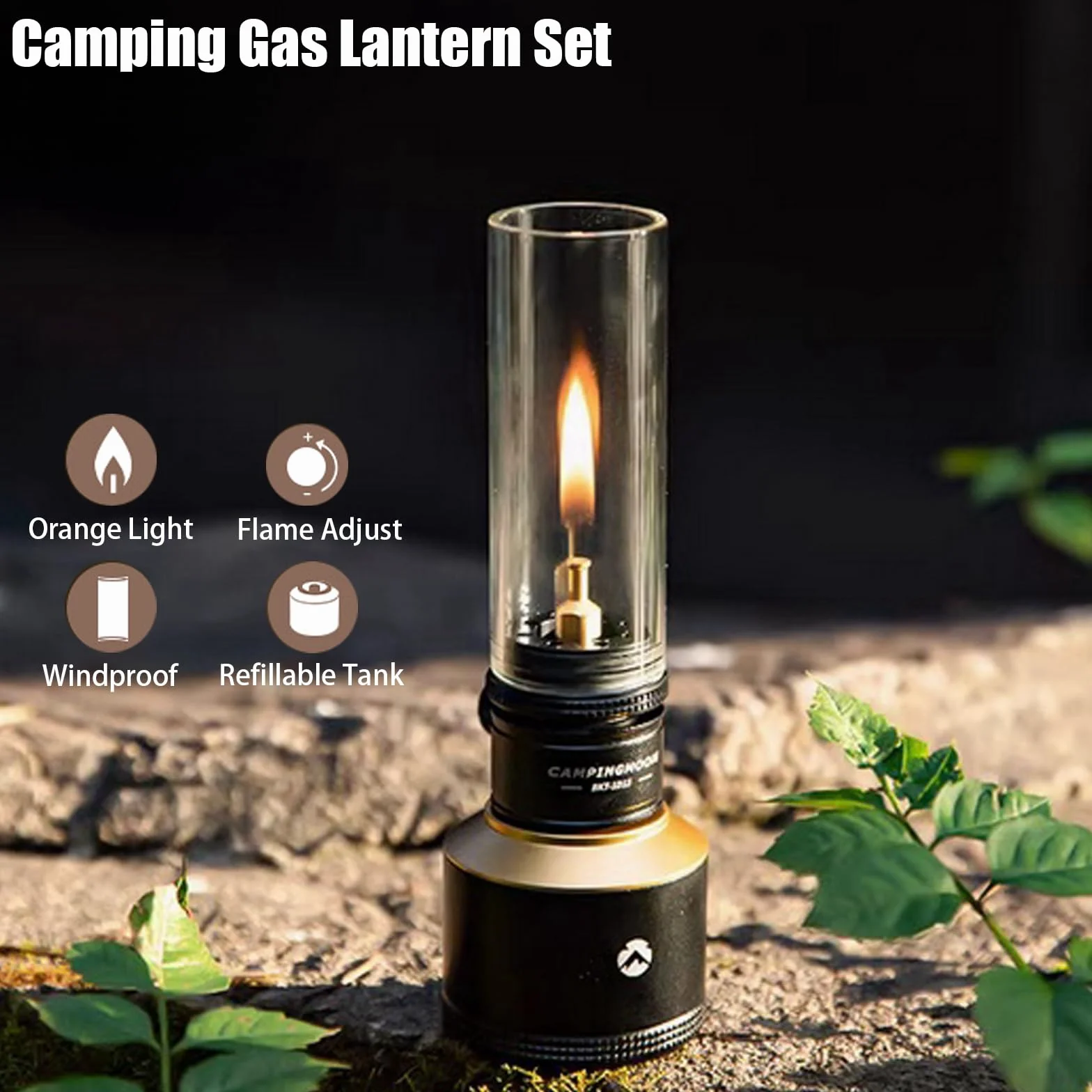 Campingmoon kempingowa lampa gazowa, przenośna latarnia gazowa, namiot zewnętrzny, lampy świecowe (BKT-1D15)