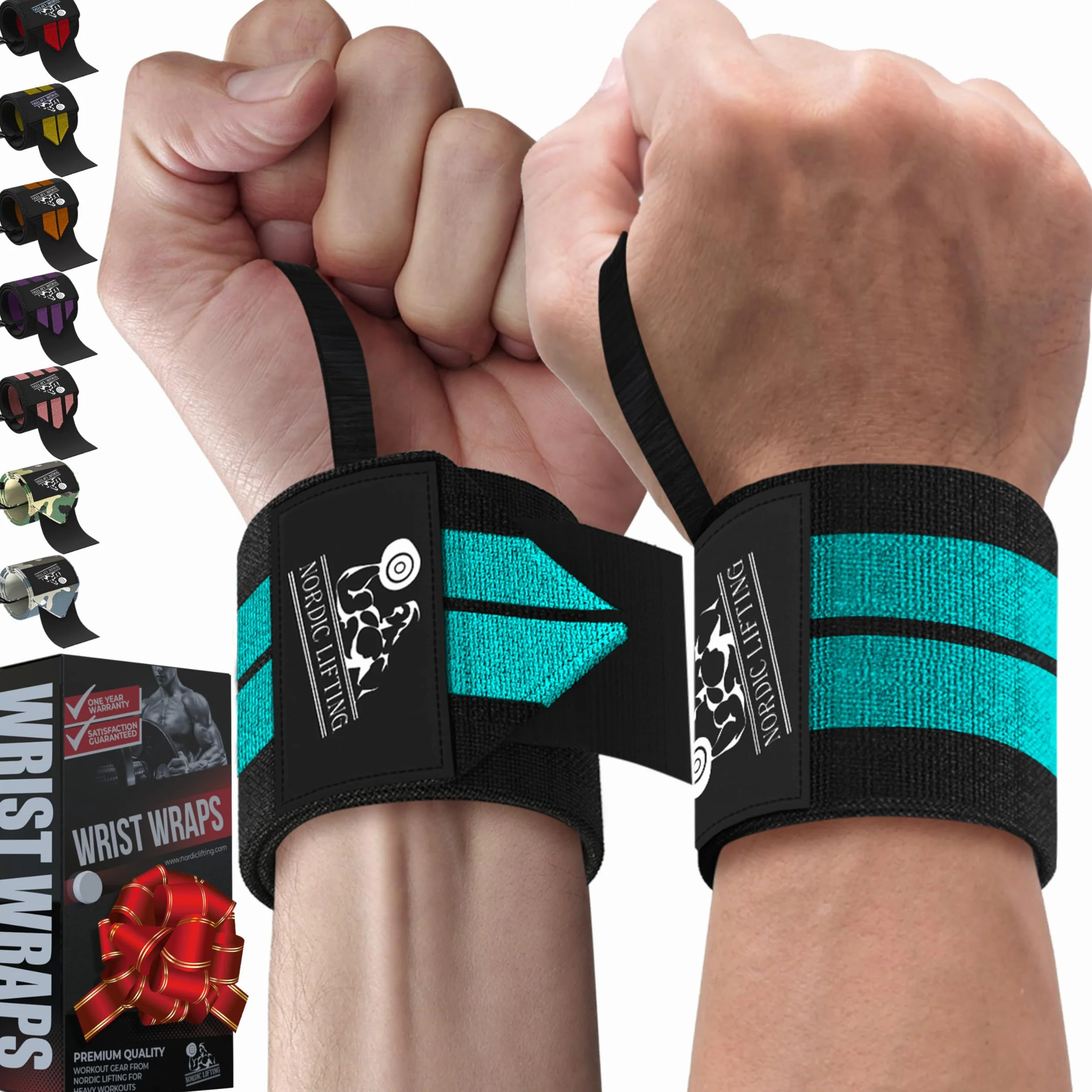Opaski na nadgarstek (1 para) - wsparcie premium do podnoszenia ciężarów, crossfit|siłownia - AquaBlue