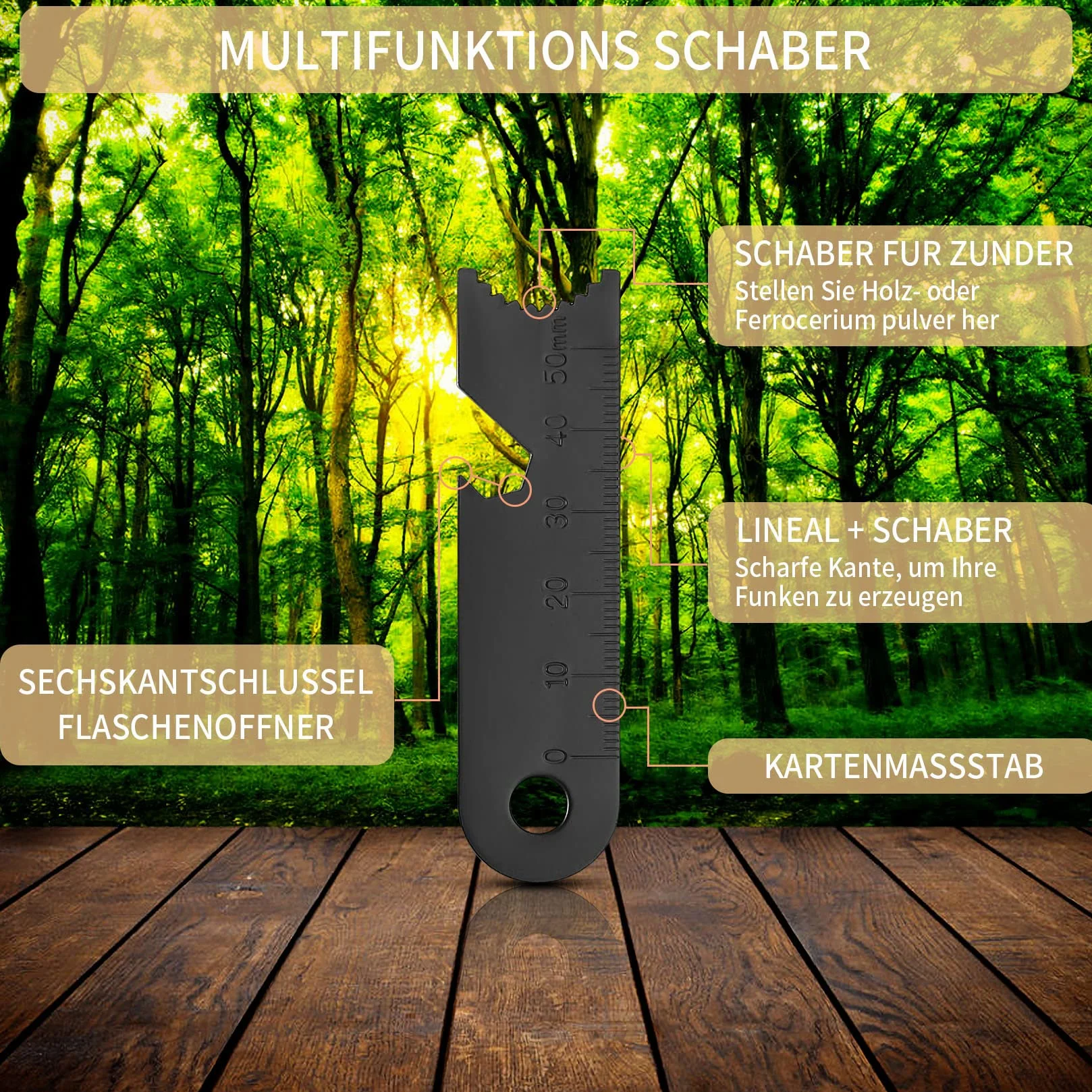 Krzesiwo survivalowe, krzesiwo outdoorowe, magnezowy starter do ognia zestaw survivalowy, krzesiwo z drewnianą rączką, z zestawem podpałek do użytku na zewnątrz, bushcraft, kemping, wędrówki, ognisko