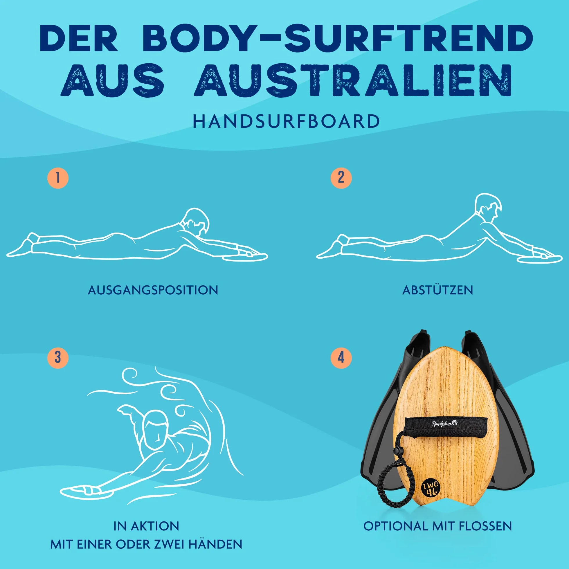 Woodsandwaves Deska surfingowa z twardego drewna odpornego na pęknięcia z torbą Bodyboard Surf Trend z Australii