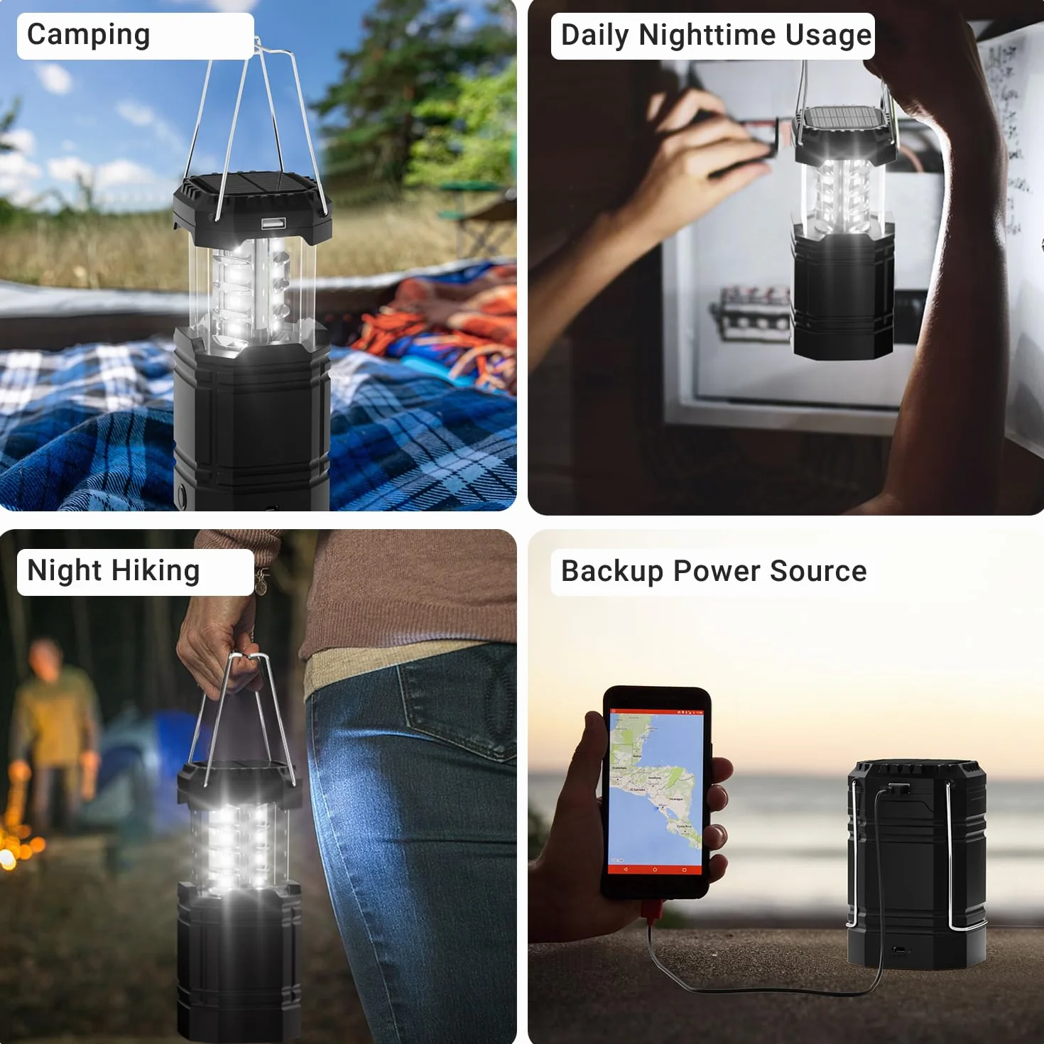 Lampa kempingowa LED solarna 3000 mAh składana wisząca z korbą ręczną i latarką awaryjna