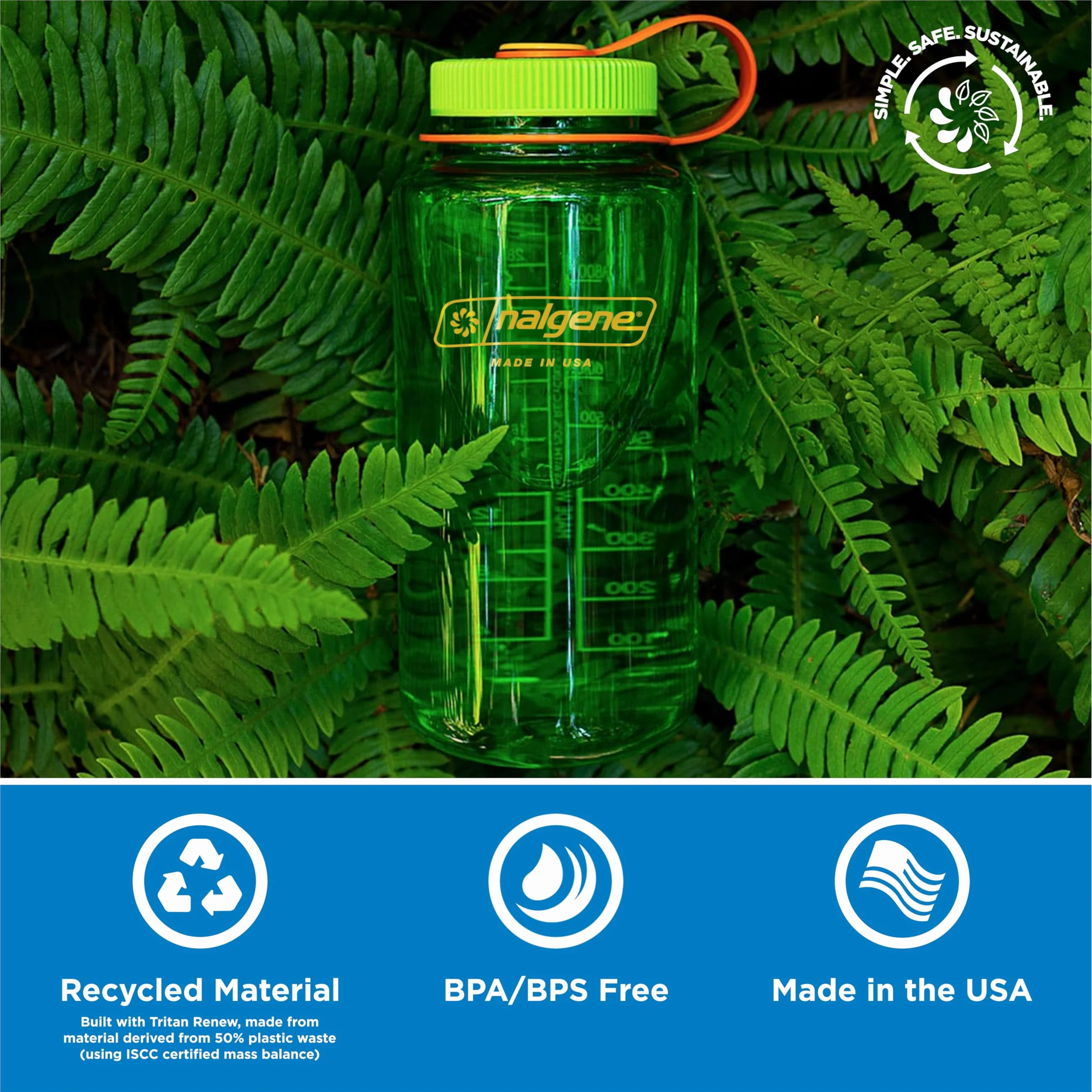 Nalgene Sustain Butelka na wodę z tritanu, bez BPA, wykonana z materiału pochodzącego w 50% z tworzywa sztucznego, 900 ml, szeroki otwór, kwiat wiśni