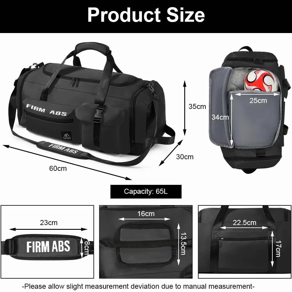 Flintronic Torba sportowa 65 l z kieszenią na buty, funkcja plecaka, czarny