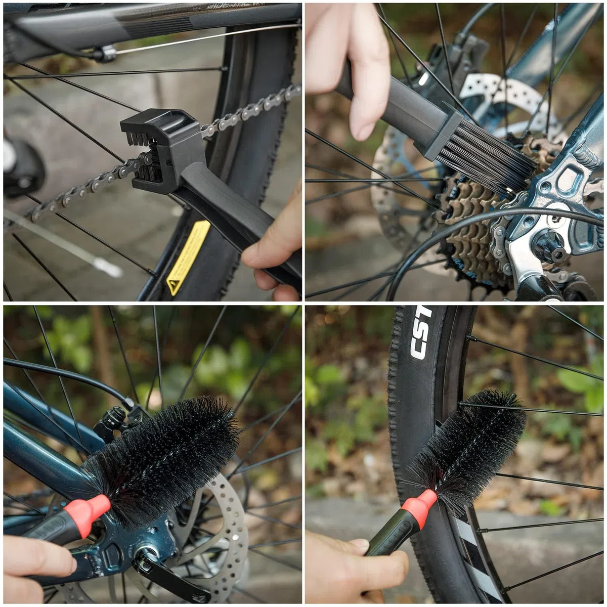Zestaw do czyszczenia łańcucha rowerowego, w zestawie szczotka do czyszczenia łańcuchów rowerowych, narzędzie do czyszczenia łańcuchów rowerowych i środek smarujący do łańcucha rowerowego