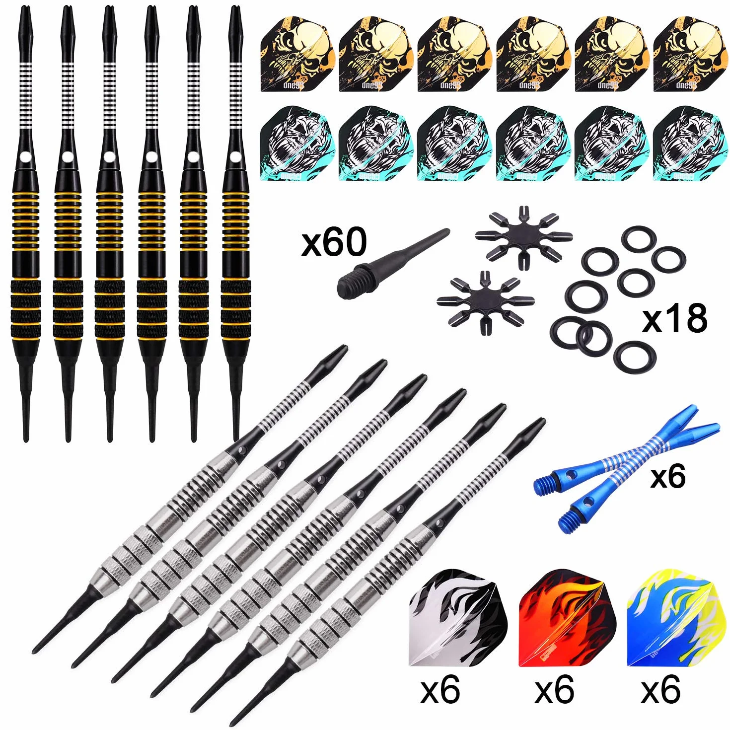 one80 professional perfection Rzutki do darta, rzutki z końcówką z tworzywa sztucznego, 18 gramów, profesjonalne miękkie rzutki 12 sztuk (Classic 2)