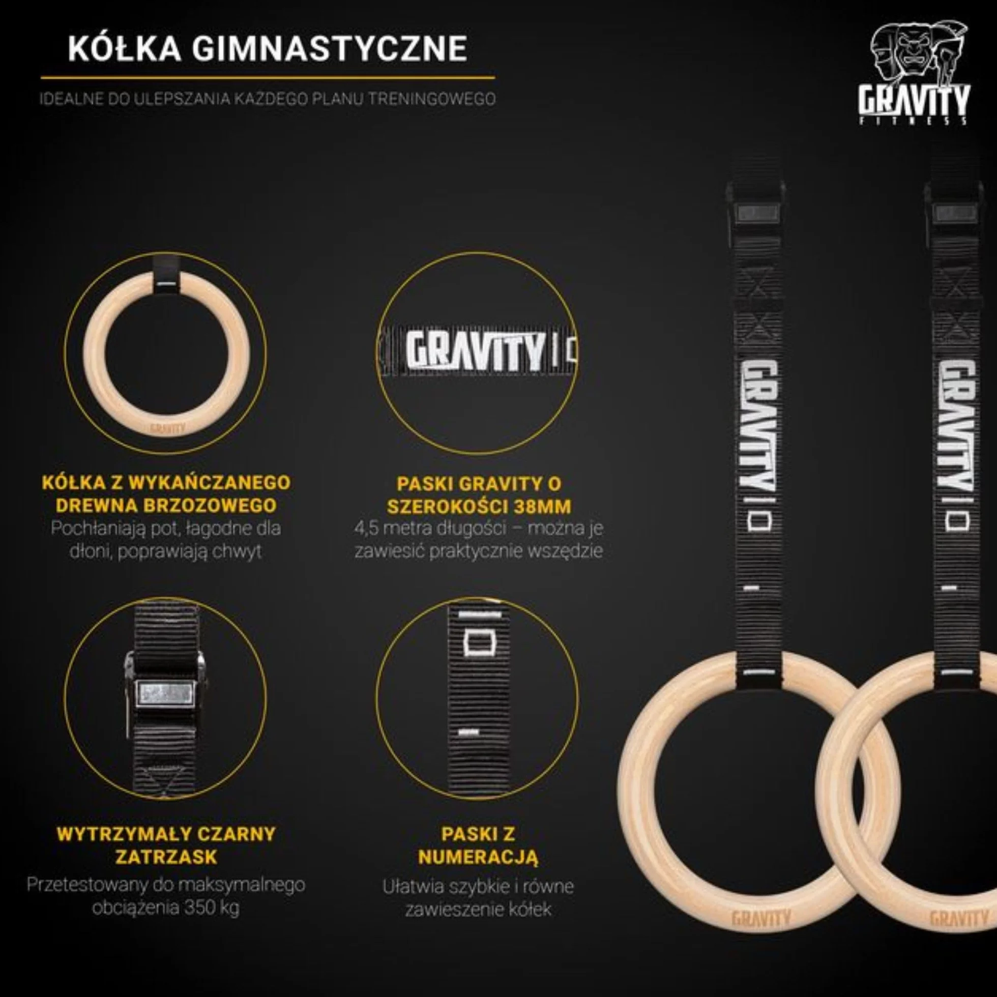 Gravity Fitness drewniane pierścienie gimnastyczne