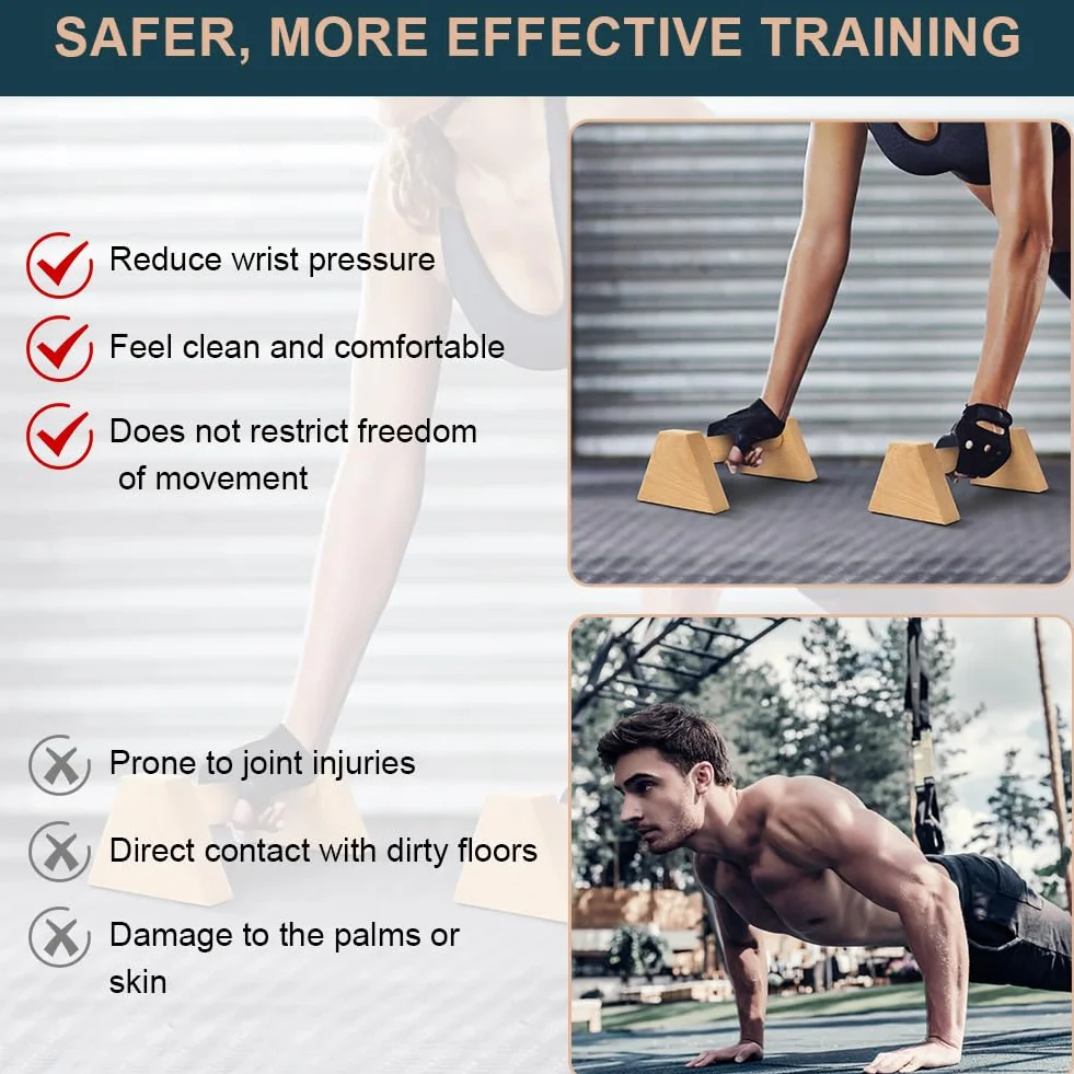 flintronic Drewniane paralety, drążki do fitnessu, drążki paralletowe z litego drewna z matą antypoślizgową, drążek na rękę, paski na nadgarstek, do treningu siłowego, gimnastyki