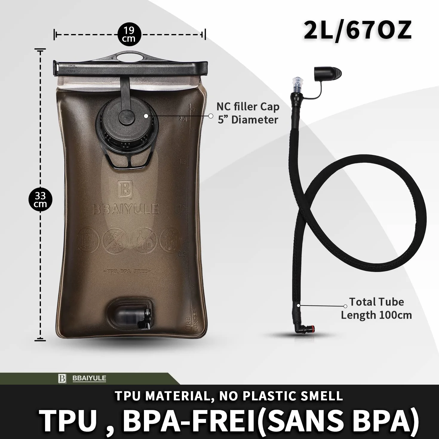 Bukłak 2 l, plecak na napoje, nie zawiera BPA, neutralny smak, worek na napoje, opcjonalnie z torbą izolacyjną, bukłakiem, system do picia z 2 otworami do biegania