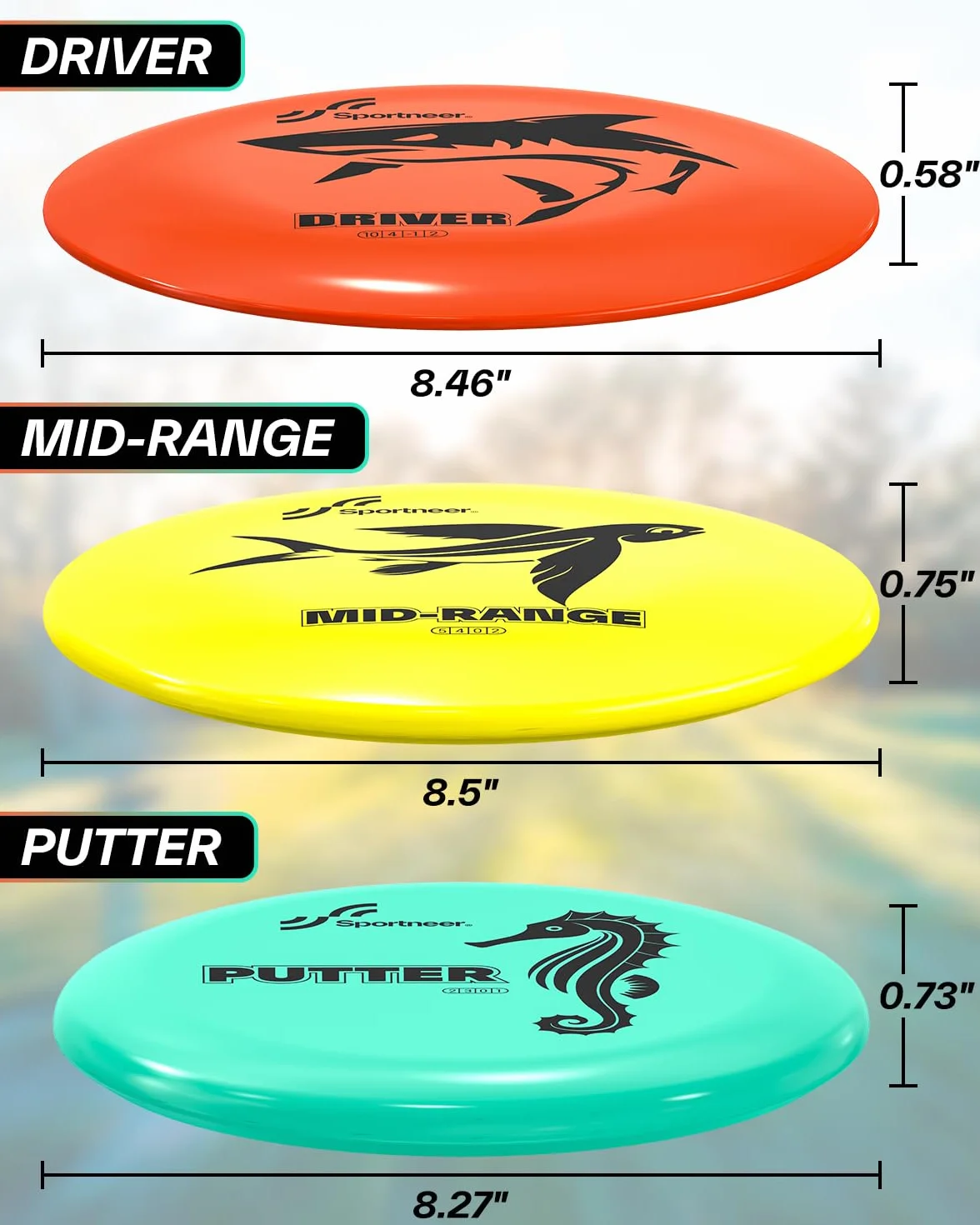 Sportneer Zestaw płyt do disc golfa – seria Ocean, 6-częściowy zestaw startowy do disc golfa z putterem, na średnią odległość i driverem, dyski do gry w sportową wersję disc golfa dla dorosłych