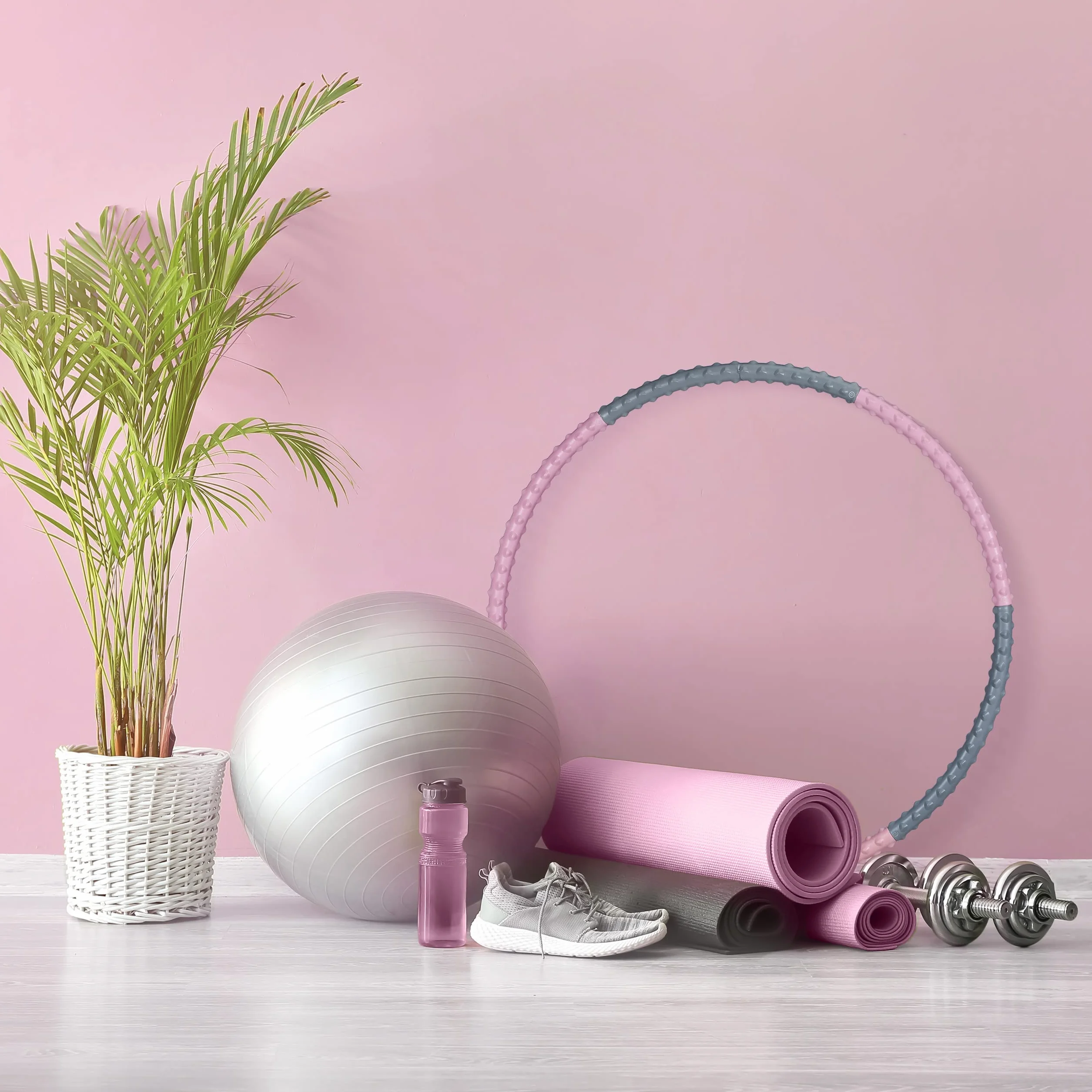 Relaxdays Hula Hoop opona o średnicy 95 cm, obręcz fitness dla dorosłych, wypustki do masażu, do odchudzania, treningu brzucha, różowa/szara