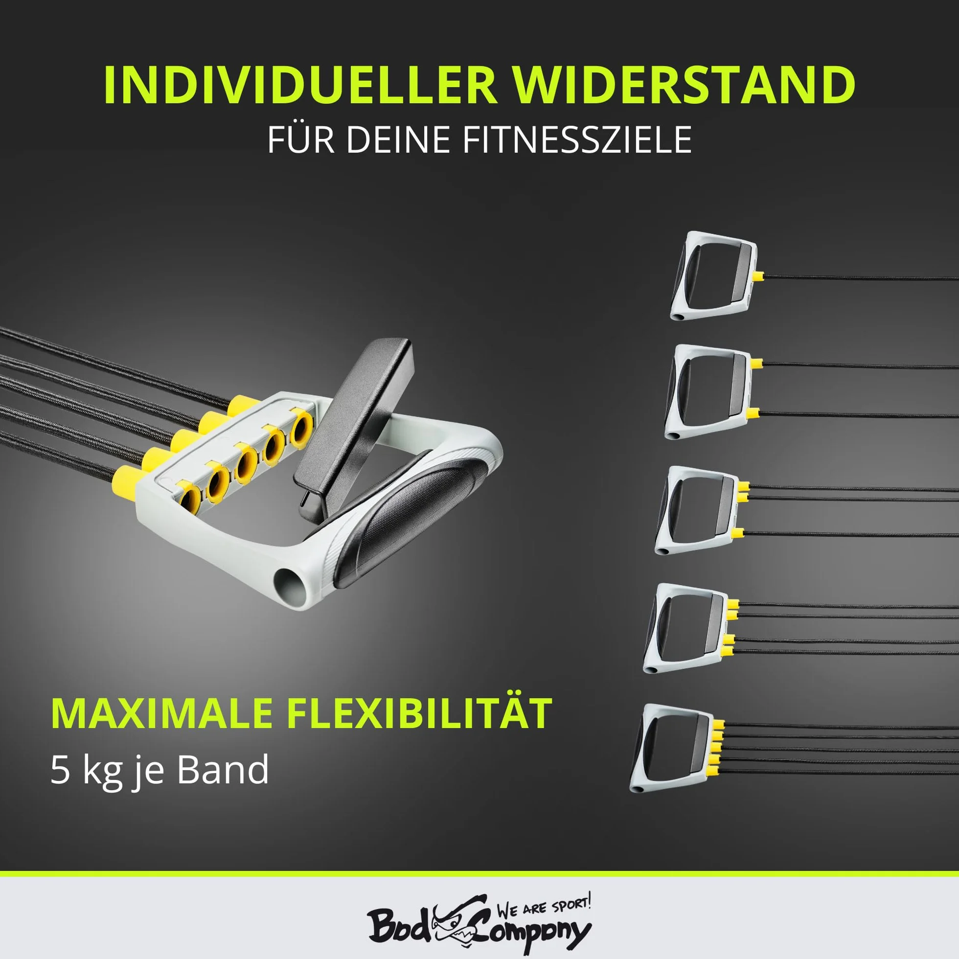 Bad Company Chest Expander I 5-stopniowa regulacja oporu taśmy oporowe z uchwytami I taśmy fitness do treningu domowego