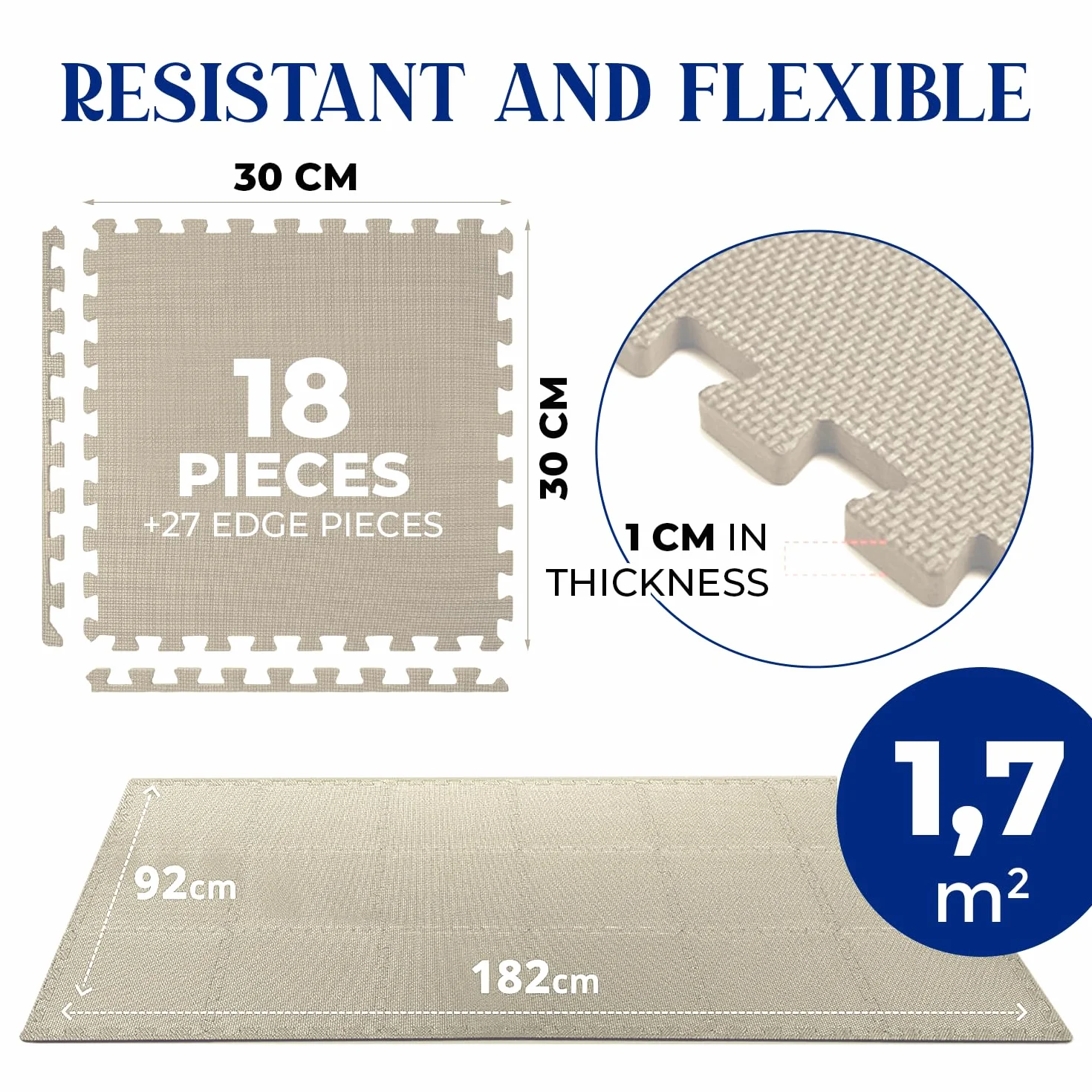 EDIESI, Gym Floor, Tatami, Home Exercise, for Sports Machines, Floor Dismountable Pools, Eva Rubber Mat, Puzzle Carpet, Siłownia (18 sztuk/30x30x1 cm/Beżowy)