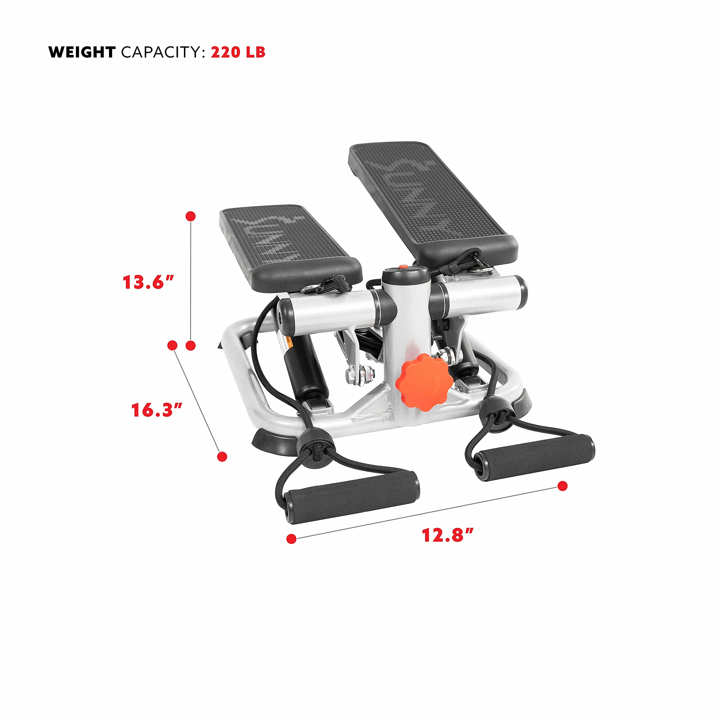 Sunny Health & Fitness Mini Stepper, Stepper Schodowy, Maszyna do ćwiczeń całego ciała z taśmami oporowymi i monitorem LCD do ćwiczeń w domu - SF-S0978