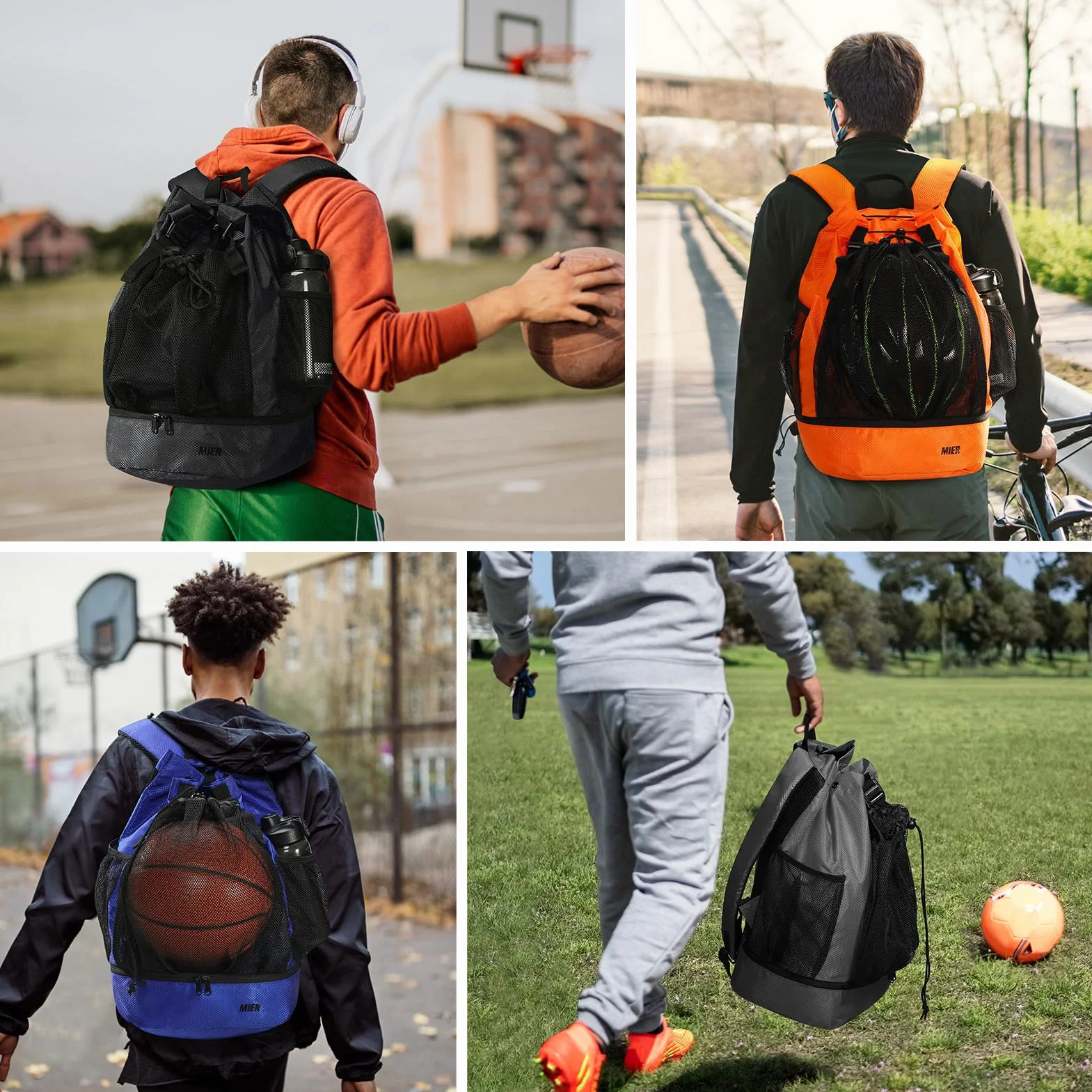 MIER Plecak do piłki nożnej, worek sportowy z kieszenią na buty, koszykówka, plecak sportowy, wodoodporny, torba sportowa dla mężczyzn, kobiet, młodzieży, 40 l, czarny
