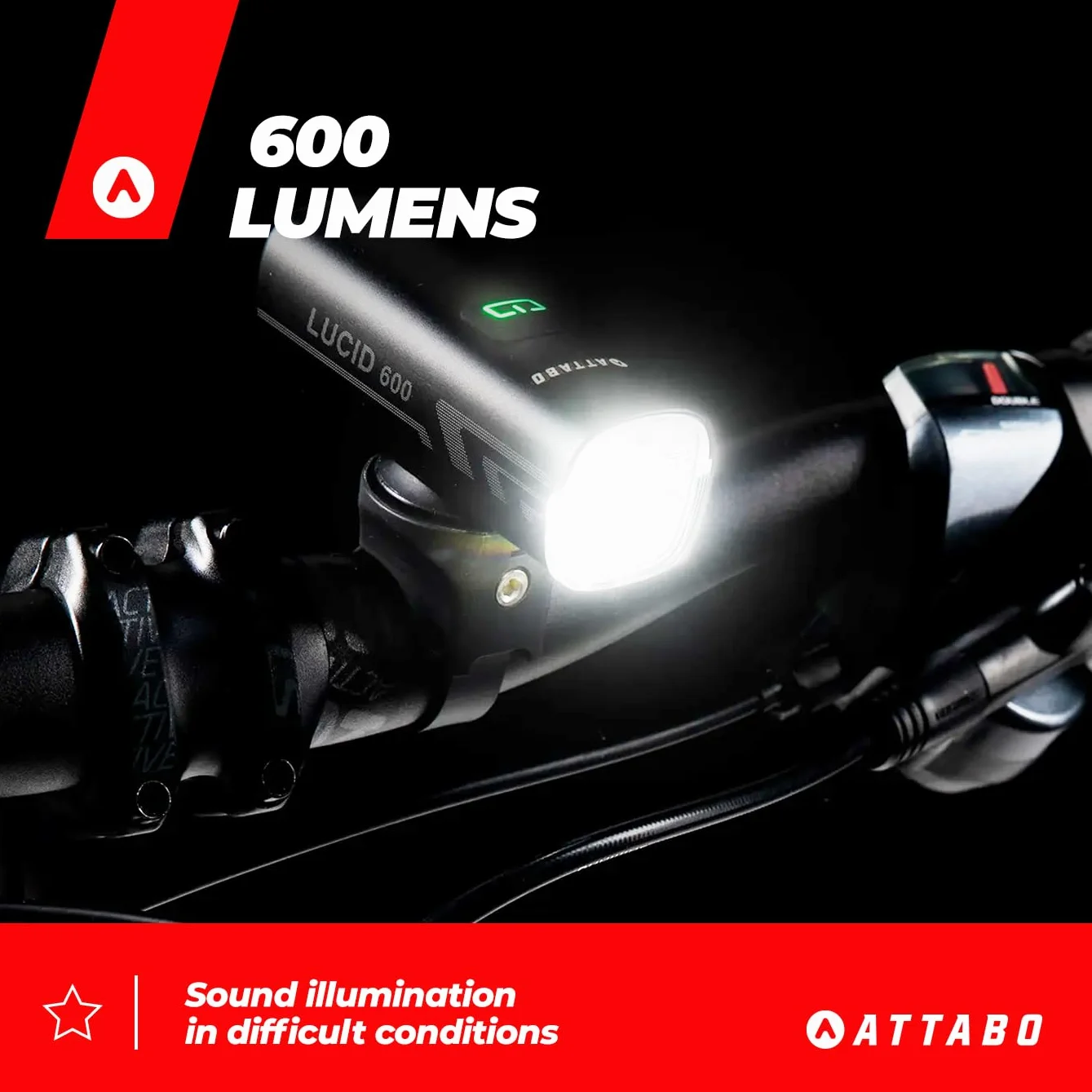 ATTABO LUCID 600 Lampka Rowerowa Przednia ATB-L600 z Akumulatorem 1600 mAh USB-C