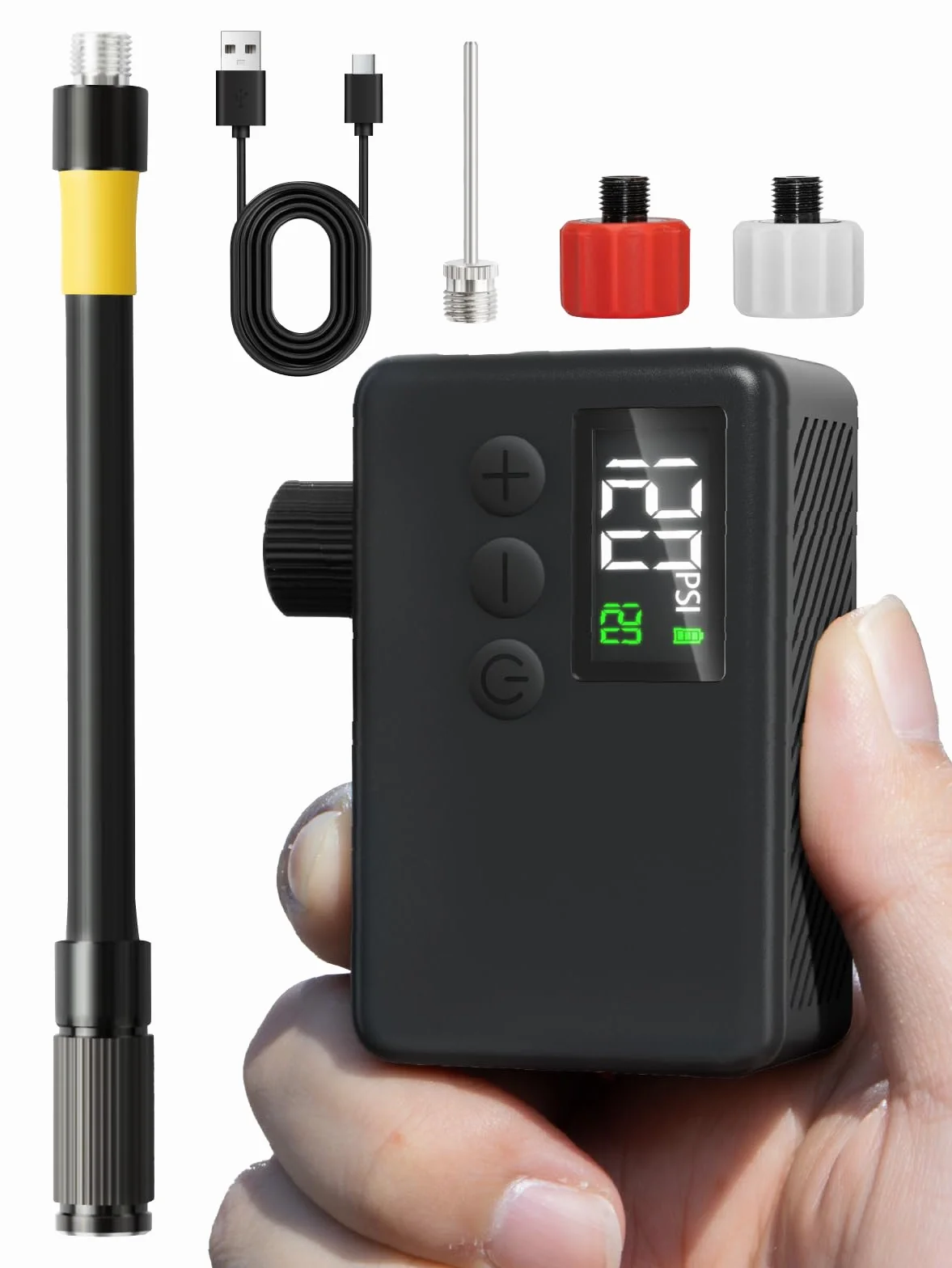 GPUTEK Elektryczna pompka rowerowa, akcesoria rowerowe, 120 psi, bezprzewodowa pompka rowerowa z manometrem, automatyczne wyłączanie i światło LED, do rowerów elektrycznych, rowerów górskich