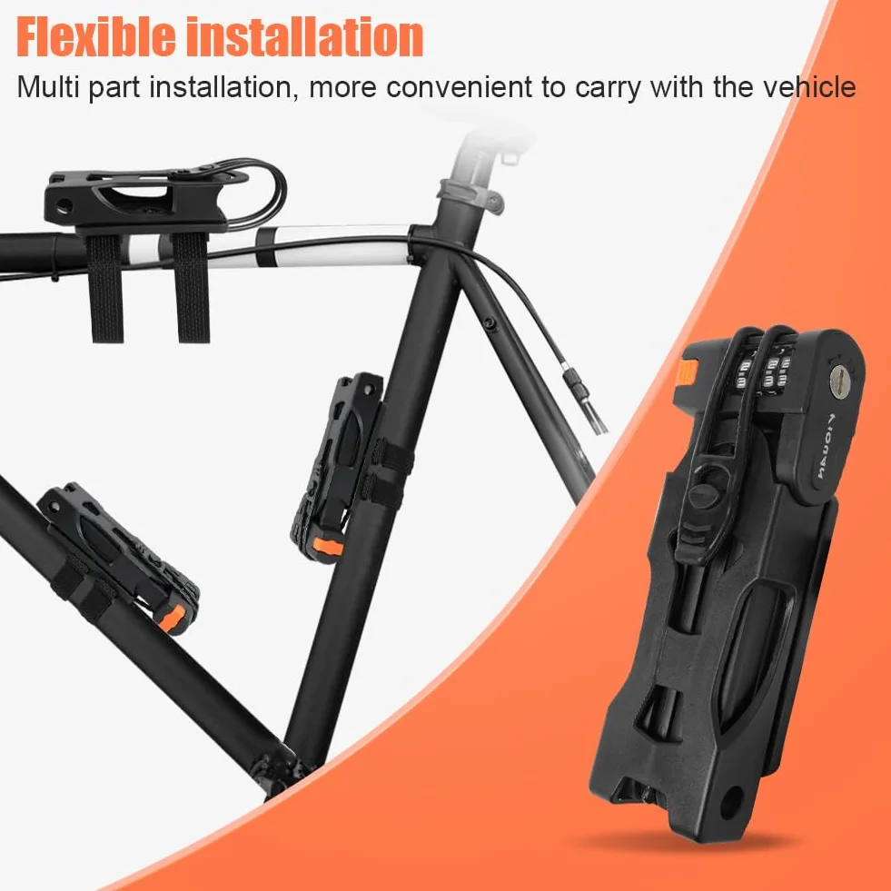 Flintronic Składany zamek rowerowy, składany zamek szyfrowy z kodem szyfrowym, bardzo lekki zamek szyfrowy, 88 cm, czarny