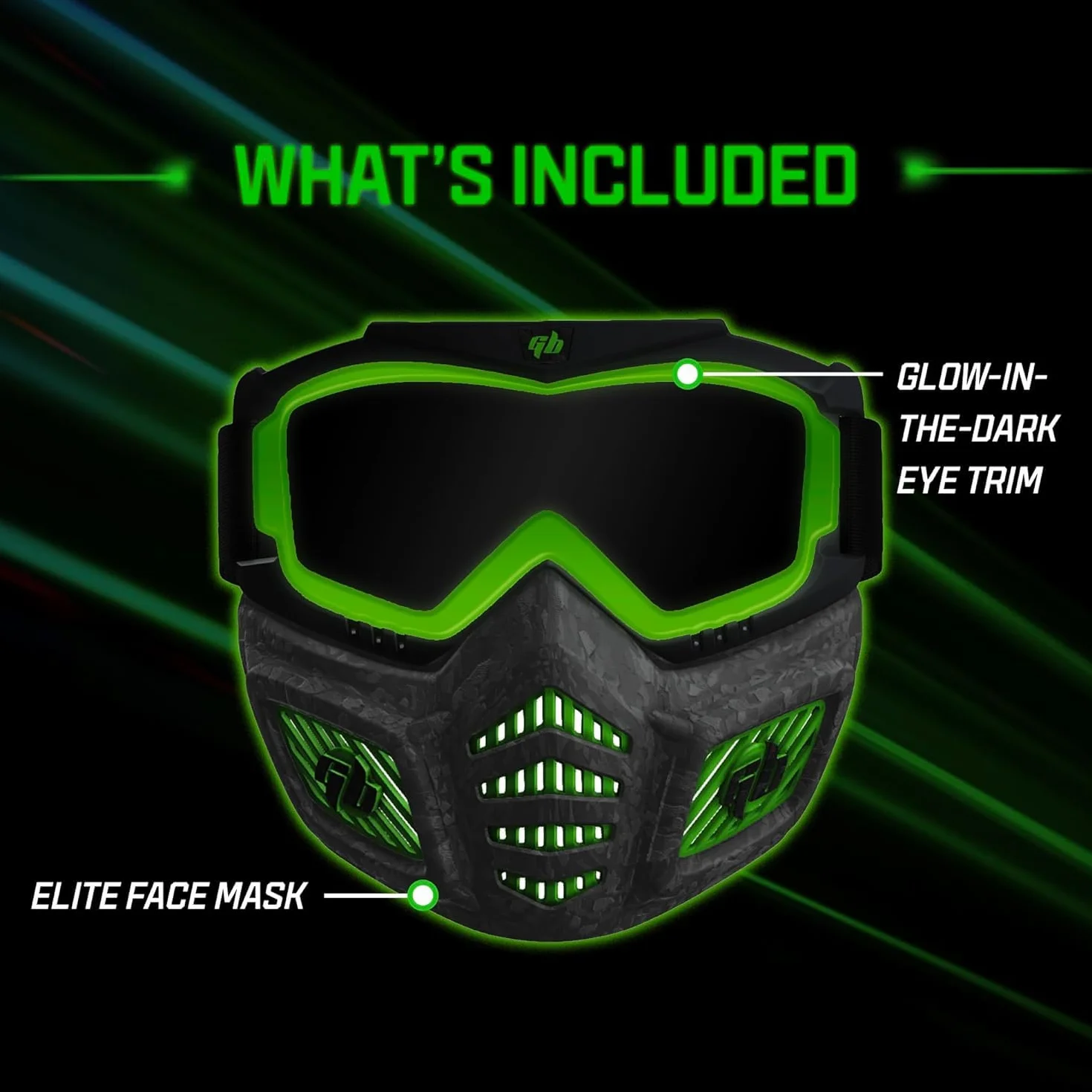 Gel Blaster Elite Maska Twarzowa Taktyczna Świecąca w Ciemności z Odpinanymi Gogle i Regulowanym Paskiem
