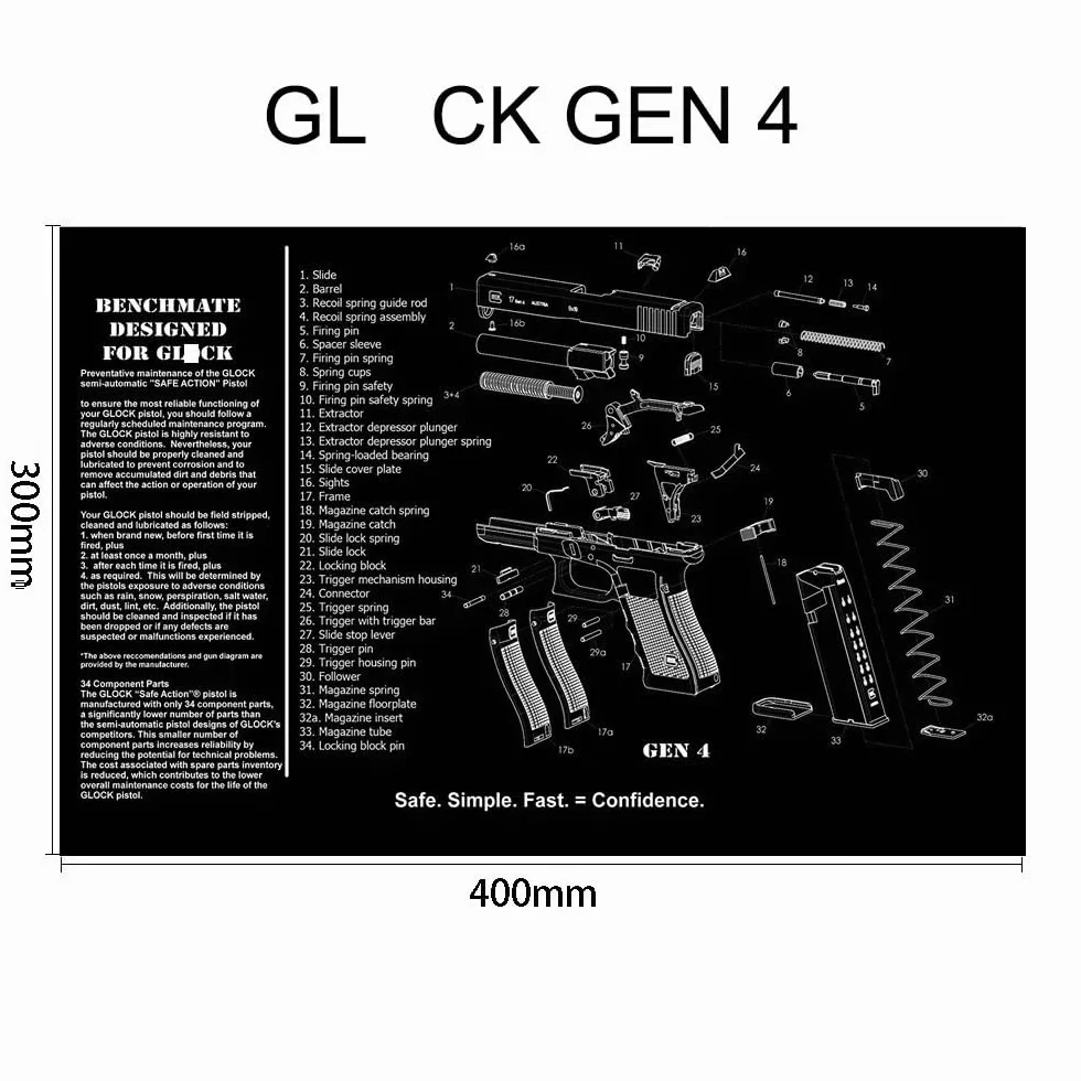Jungle Leopard Gumowe maty do czyszczenia broni palnej, schemat części podkładki pod mysz do AR15 AK47 Remington 870 GL0CK SIG 1911