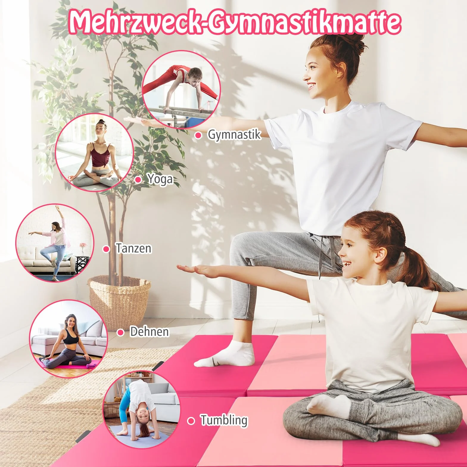 COSTWAY 240 x 120 x 5 cm, miękka mata podłogowa, składana, mata do jogi z zapięciem na rzepy i 2 uchwytami do noszenia, mata gimnastyczna, składana mata do fitnessu, gimnastyki, jogi, treningu w domu