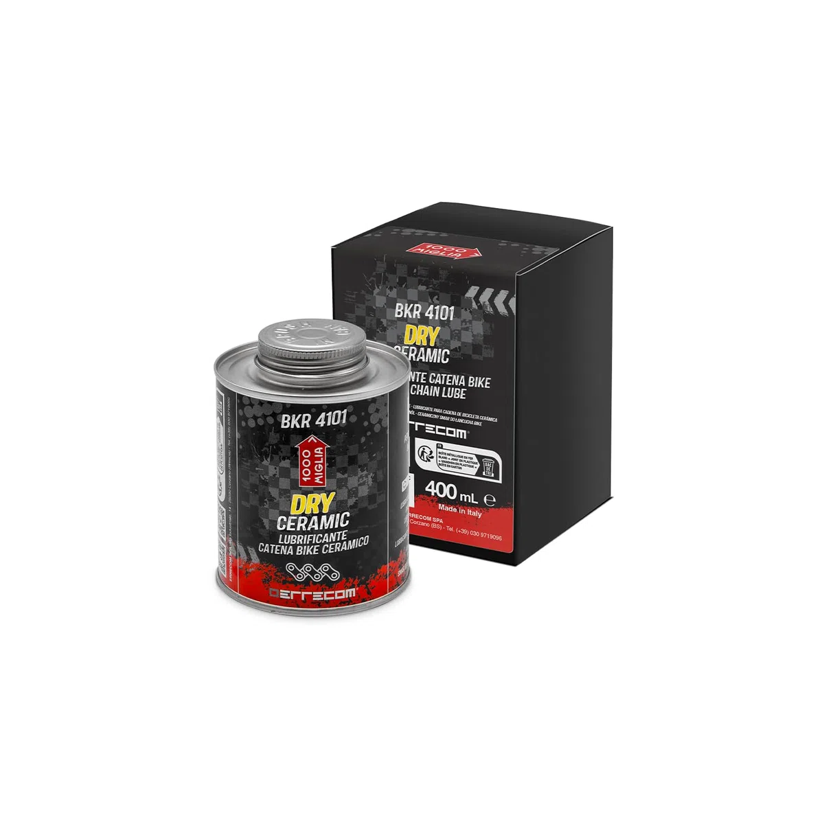 1000 Miglia BKR 4101 CERAMICZNY Smar do Łańcucha Rowerowego DRY - 400 ml, Na Sucho, Fluorescencyjny i Zapachowy, Pojemnik All-In-One, Pędzelek w zestawie