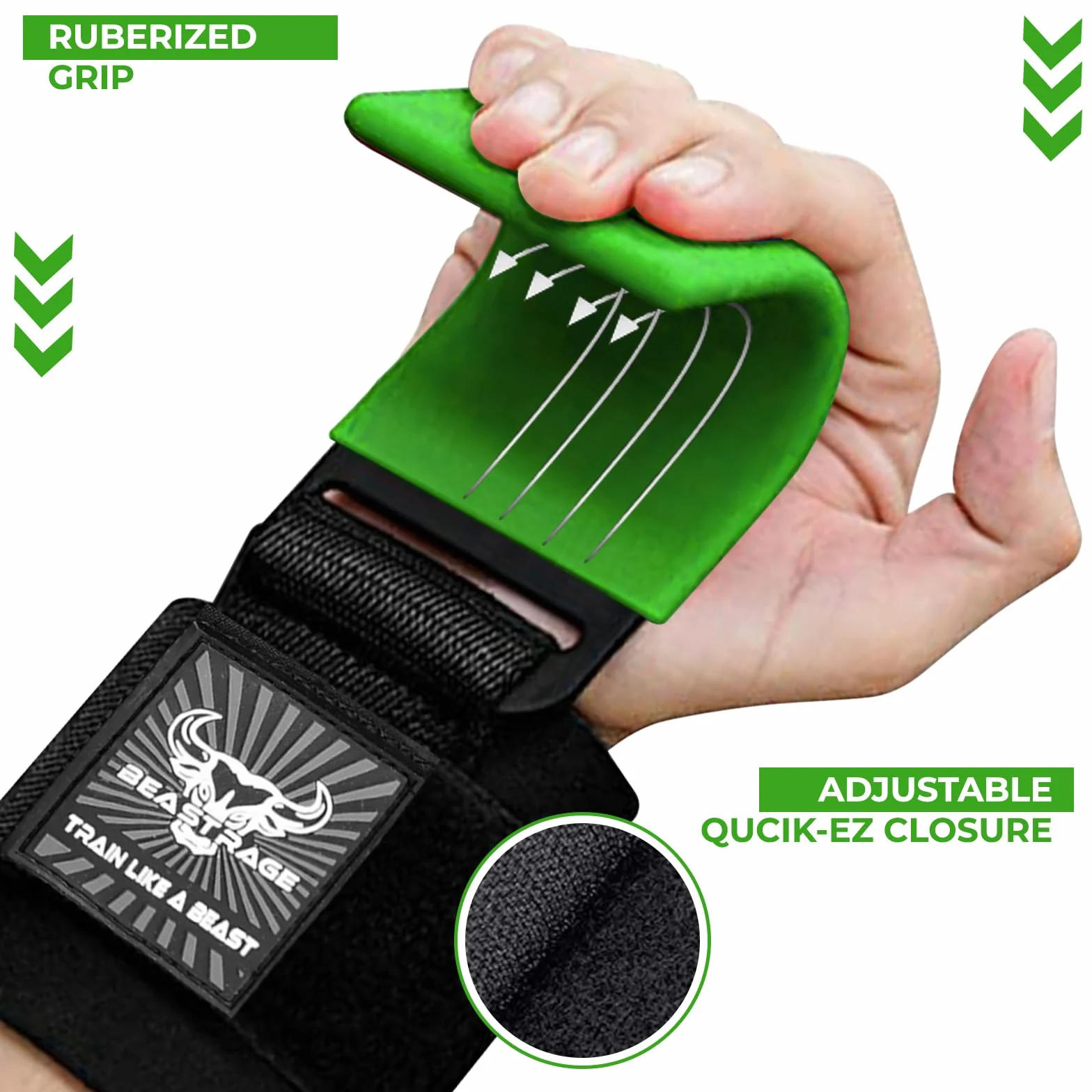 BEAST RAGE Podnoszenie ciężarów Haki Paski na nadgarstki Grube neoprenowe wyściełane gumą Owijki fitness Antypoślizgowe Uchwyty do podciągania się Trening Siłownia