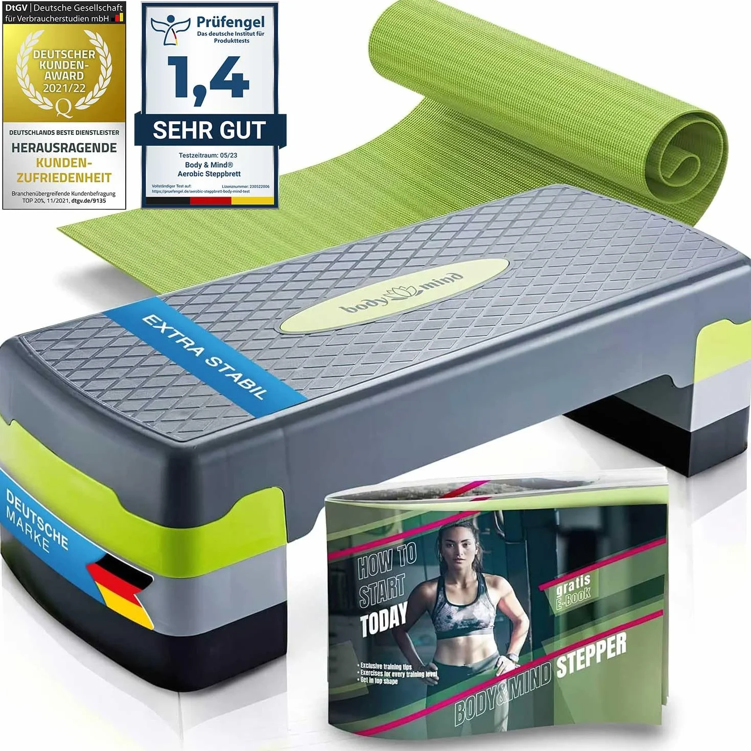 Body & Mind® Aerobic Stepper Elite 3-stopniowa ławka do steppera z darmową matą antypoślizgową i ekskluzywnym e-bookiem treningowym
