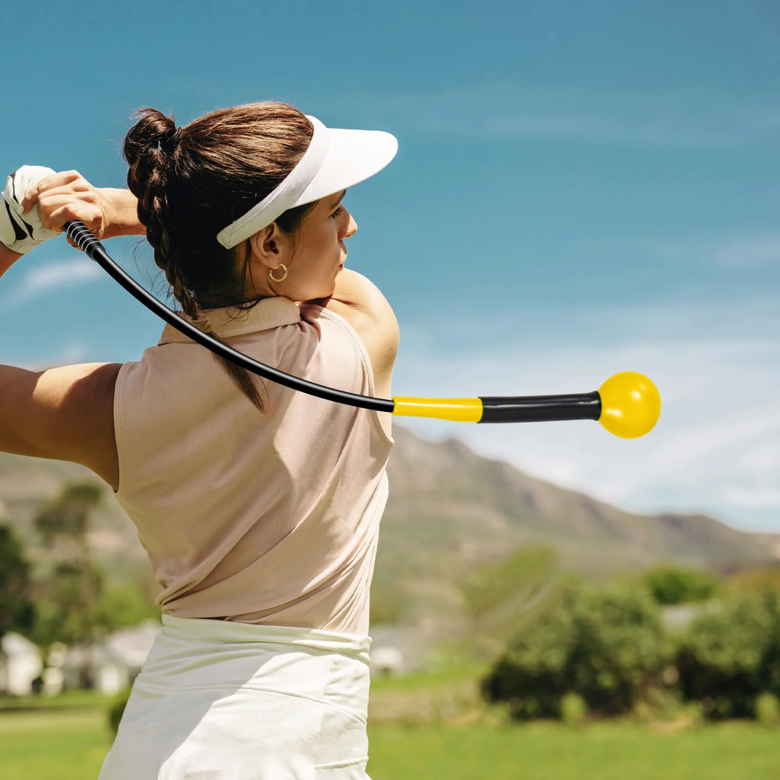 COSTWAY Golf Swing Trainer, 80/100/120 cm, pomoc w treningu golfa z głowicą obciążającą, trener zamachu golfowego do korekcji postawy, do użytku wewnątrz i na zewnątrz, pomoc dla początkujących