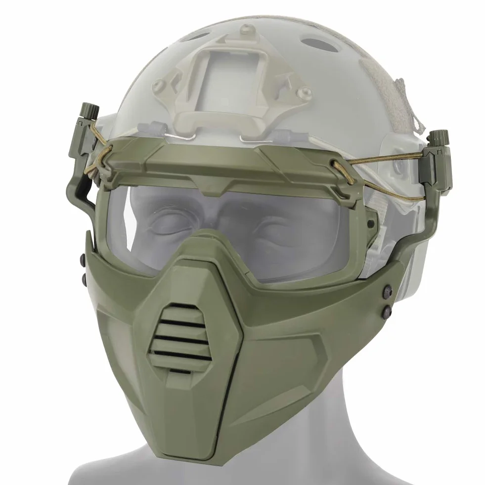 Kask FAST z ochronnymi okularami do jazdy z odpinaną maską na twarz, pasuje do Airsoft, paintballu, imprezy na Halloween