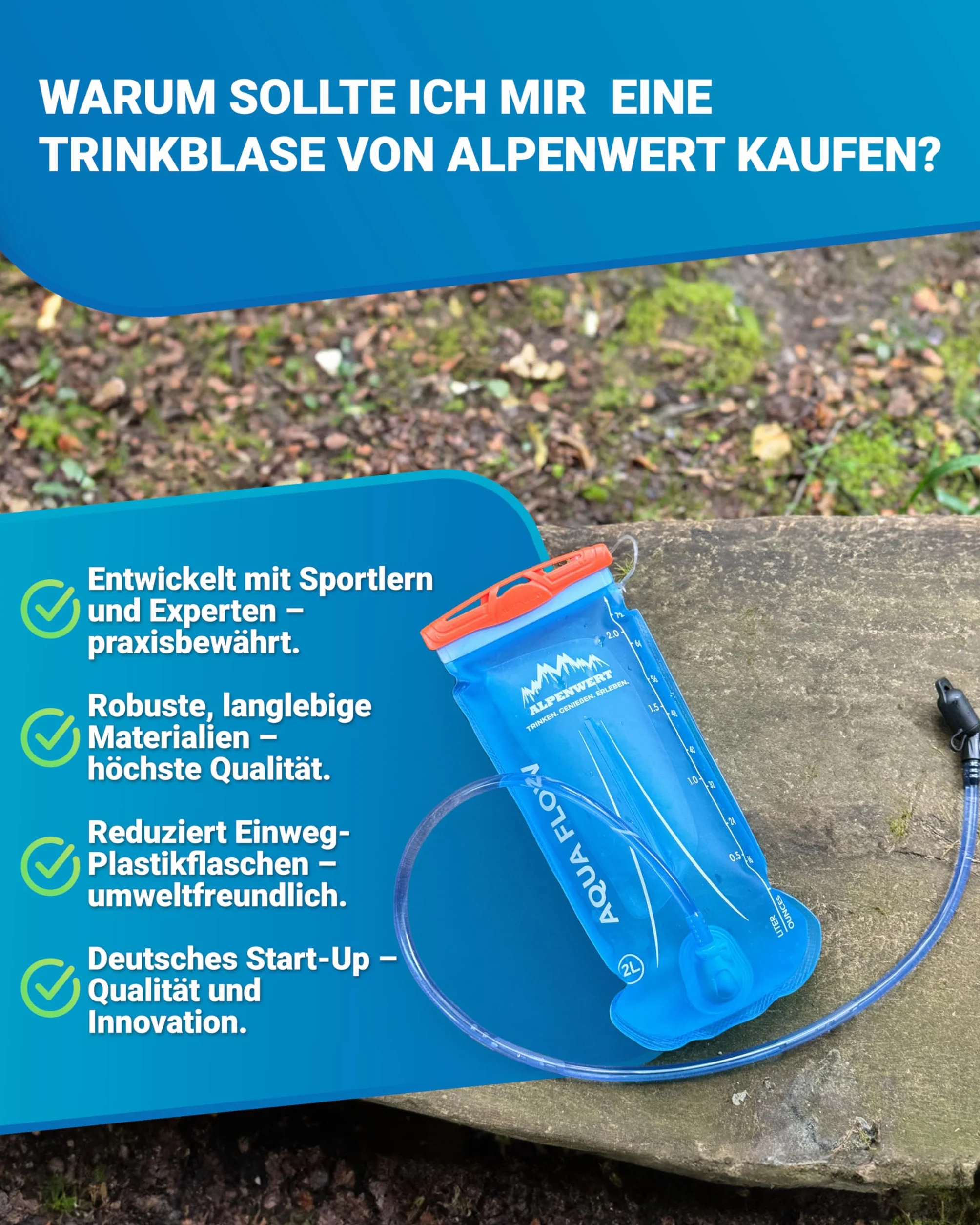 Alpenwert Bukłak do picia z wężem do picia [bukłak na wodę 1 l / 2 l / 3 l nie zawiera BPA] ultralekki system do picia do plecaka, idealny do aktywności na świeżym powietrzu, biegania, biegania w