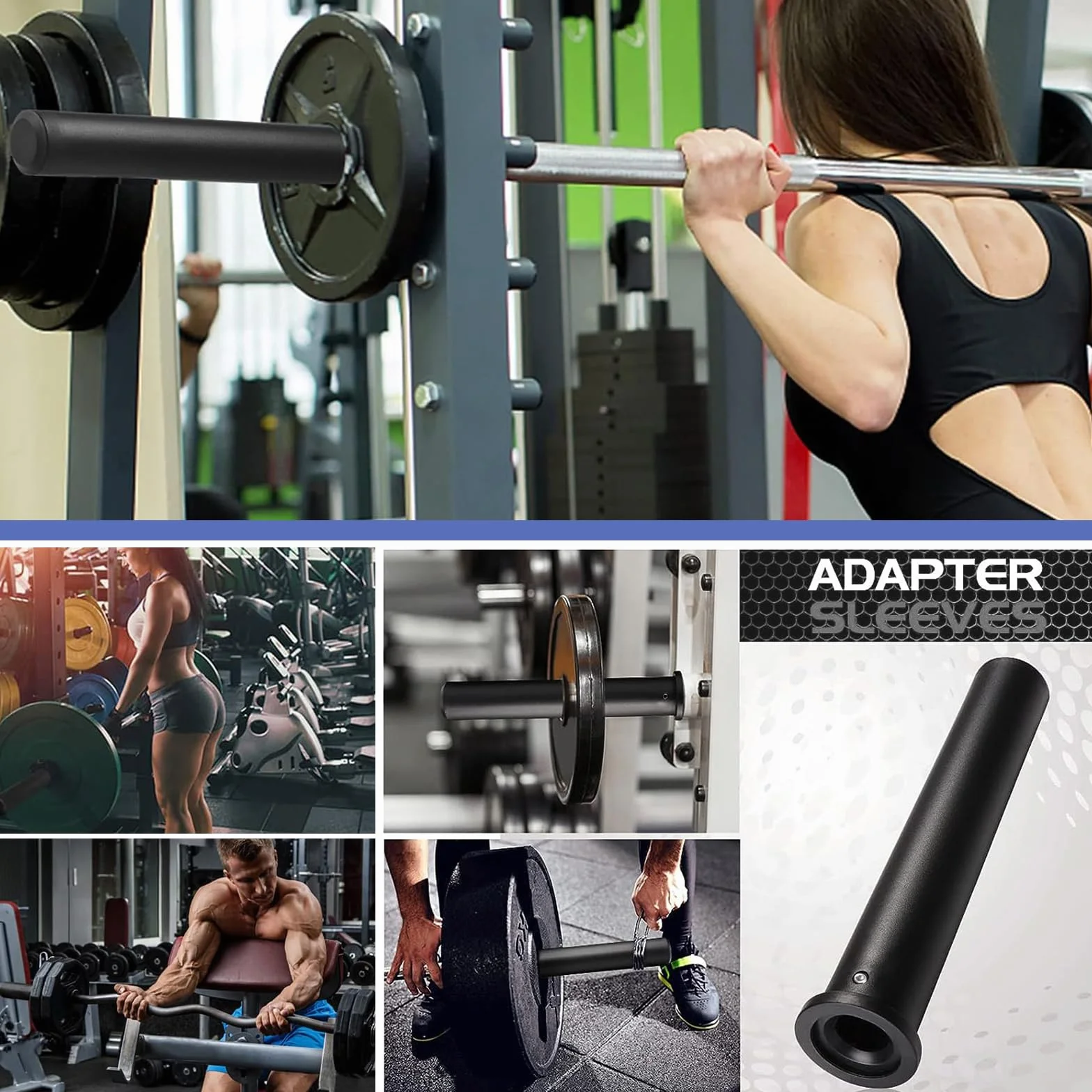 2 szt. Olympic Adapter Sleeve, tuleja adaptera do długich hantli PP, zdejmowany adapter, sztangi 25 mm w pręty 50 mm, z kluczem sześciokątnym