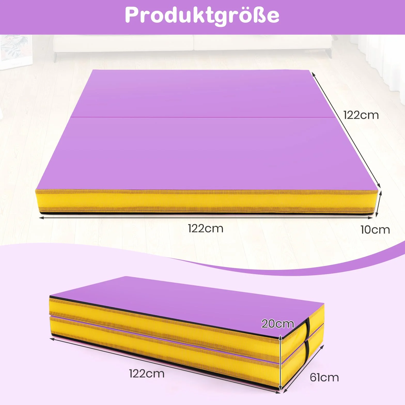 COSTWAY Składana mata gimnastyczna 122x122x10 cm kwadratowa mata sportowa z obiciem PU