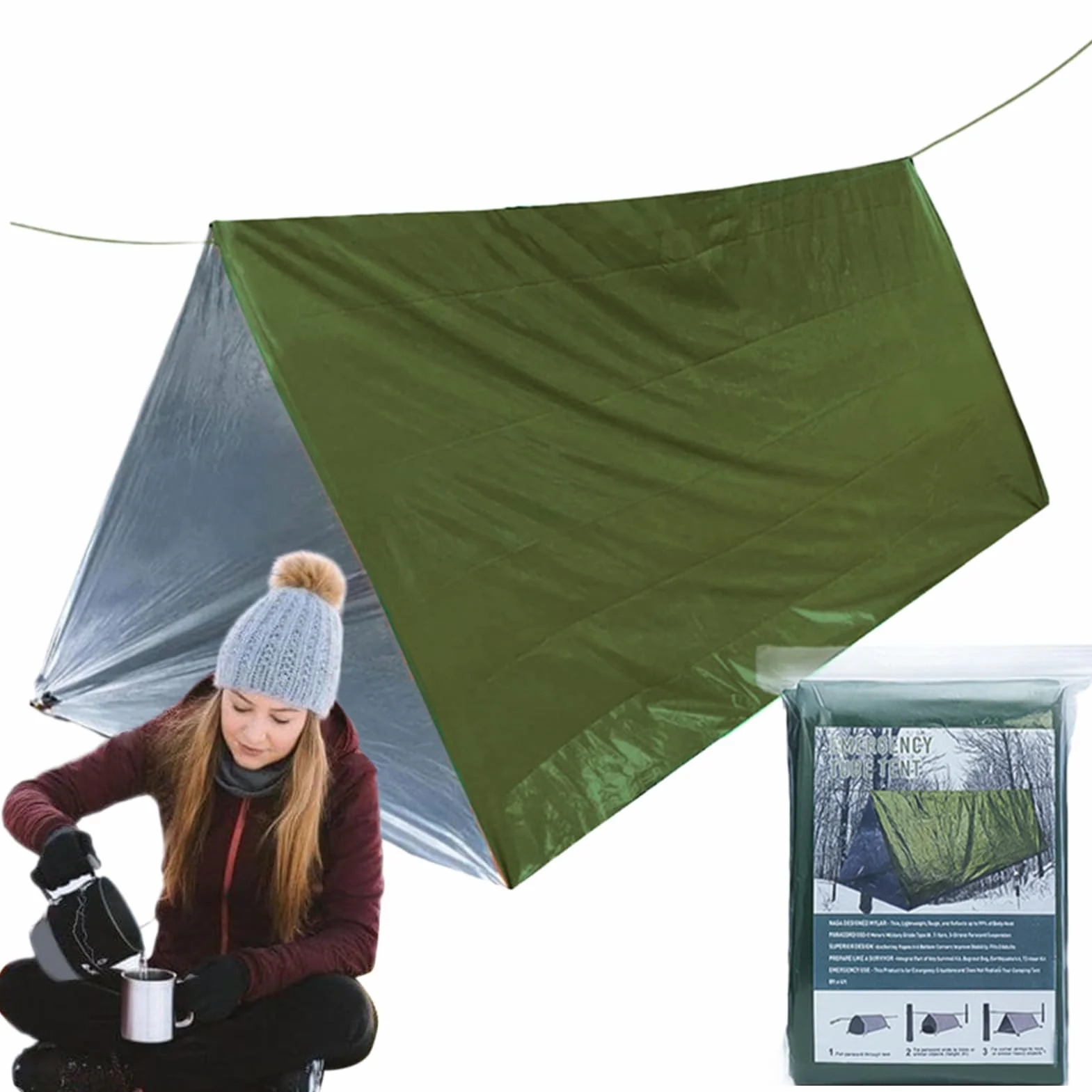 Survival Tent, Camping Tent Kit Lightweight, 4.72x7.87 Inches, Windproof Waterproof Shelter, Thermal Sack Blanket for Outdoor Adventures and Preparedness, Multicolor