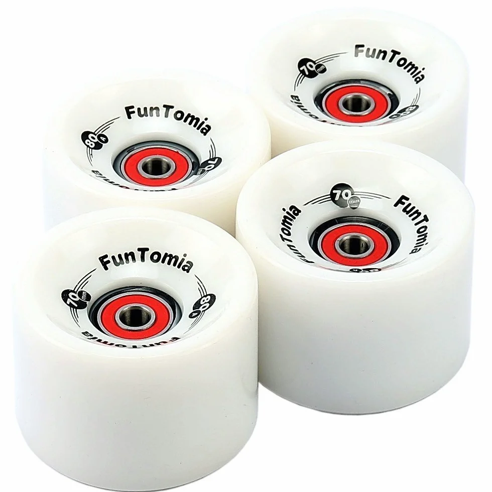 FunTomia 4 sztuki kółek do longboardu/deskorolki (Big Wheels) 70x51mm 80A lub 86A w zestawie łożyska kulkowe ABEC-9