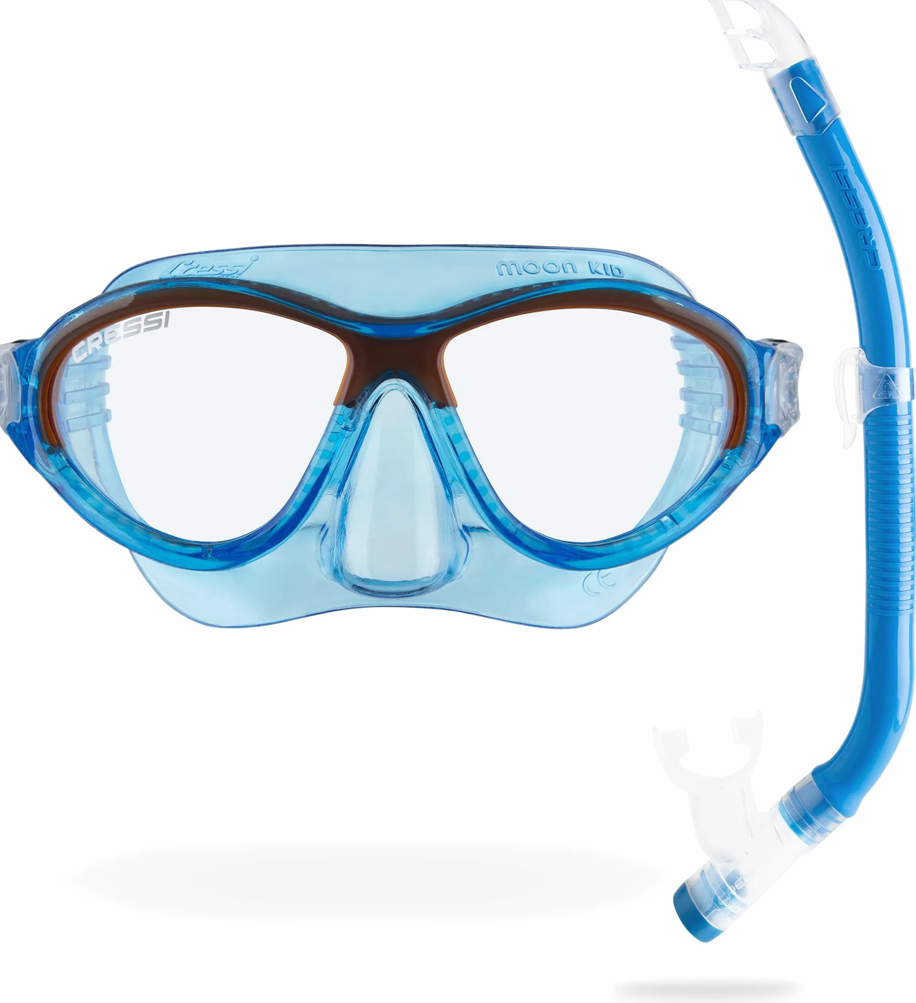 CRESSI since 1946 - Moon Kid + Top - Combo Set Mask Moon and Top Snorkel Ideal for Diving and Snorkelling - Blue/Orange - Kids One Size