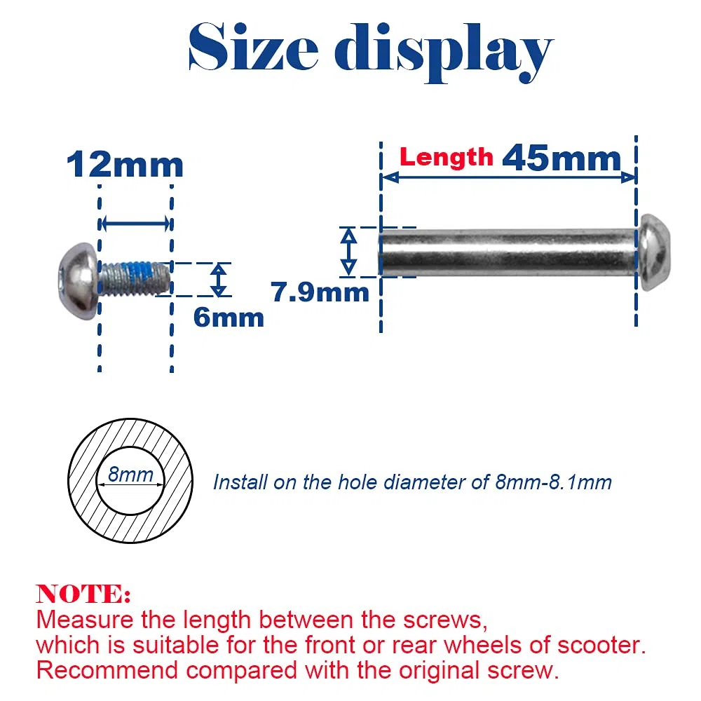 M8 x 45 mm/1,77 cala śruby do 2-3-4-kołowych dziecięca hulajnoga wymienna mikro mini składana hulajnoga dla dzieci skutery naprawy osi
