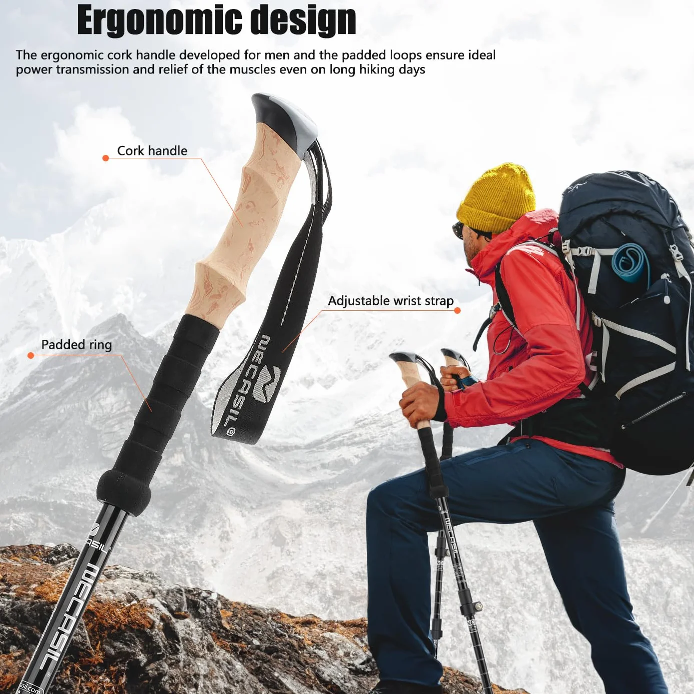 Kijki trekkingowe składane regulowane 110-135 cm dla mężczyzn i kobiet