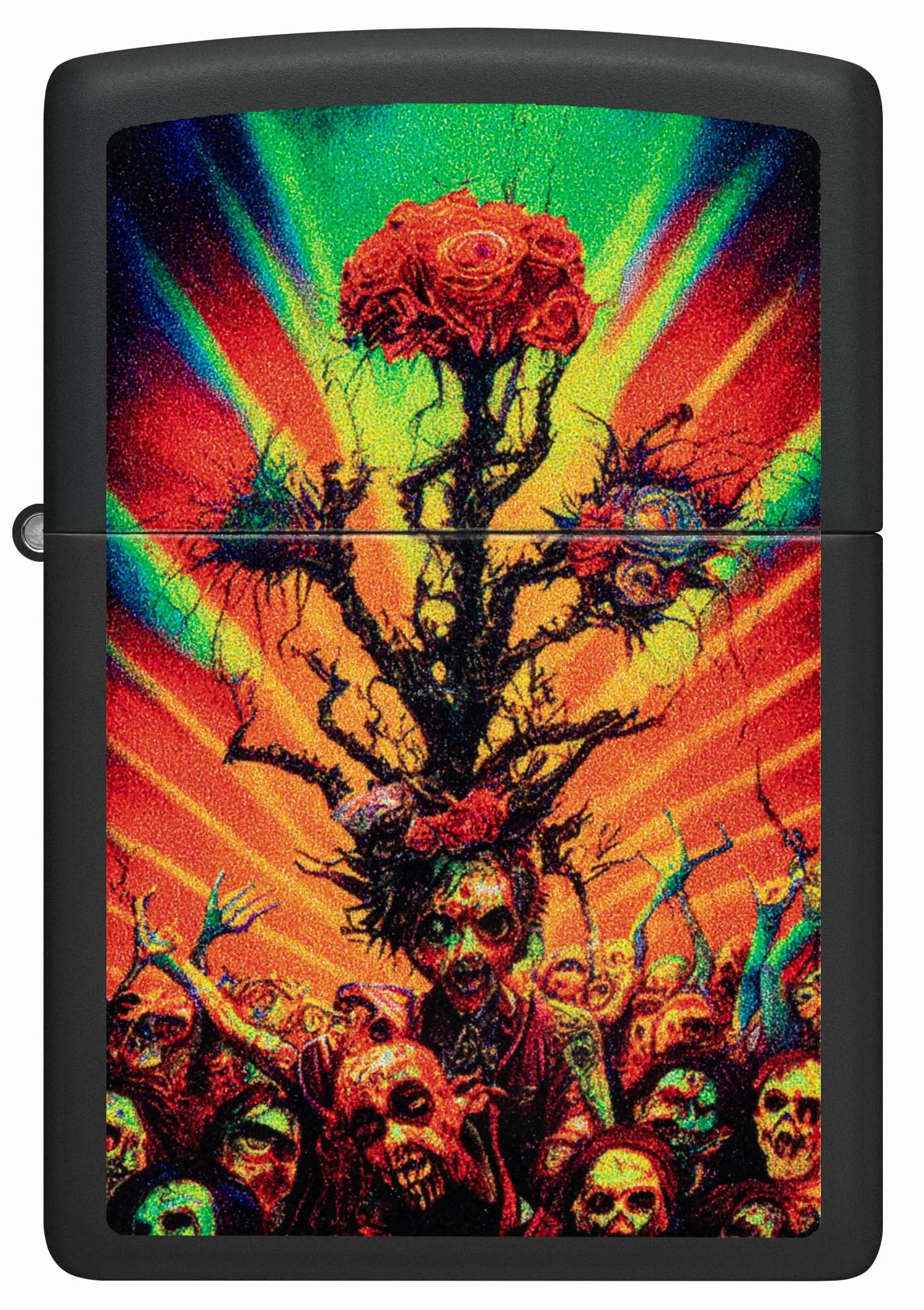 Zippo Abstract Zombie Zapalniczka Sztormowa, Kolorowy Nadruk, do Napełniania, Wielokrotnego Użytku, Wiatroodporna Konstrukcja, Pudełko na Prezent, Wykonano w USA, Kolor Czarny Matowy