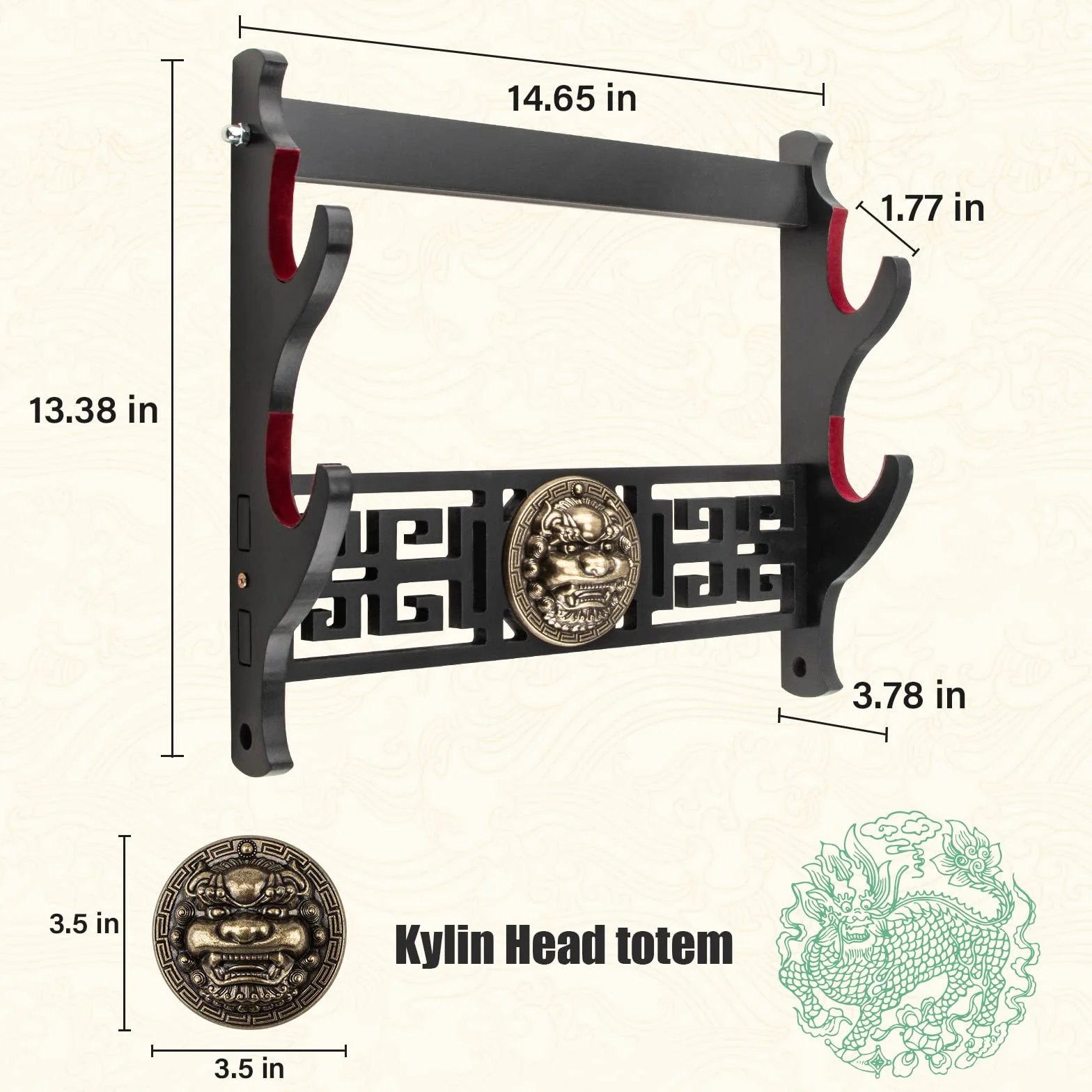 Kylin 2-poziomowy aksamitny stojak na miecz ścienny katana uchwyt ekspozycyjny samurajski