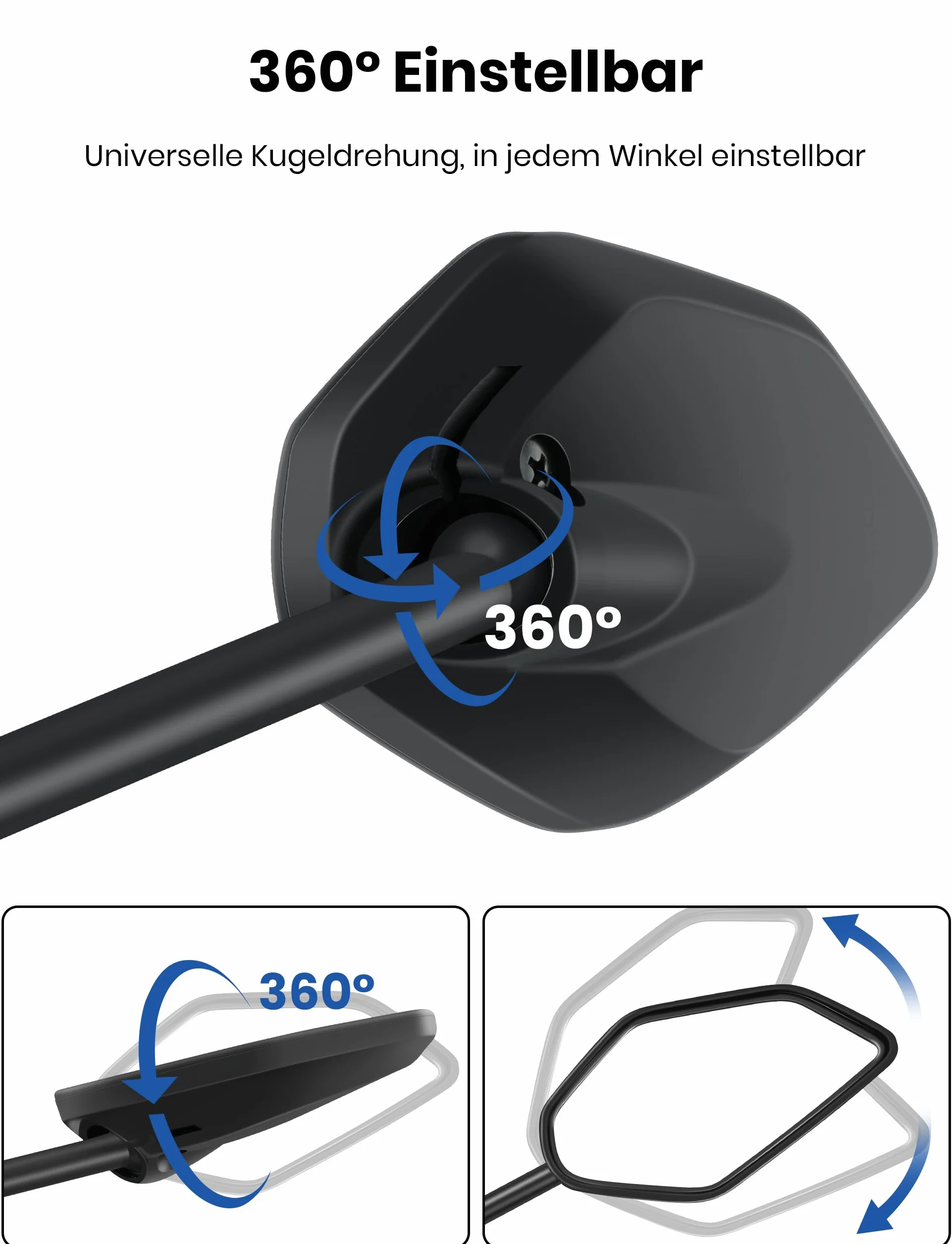 COICER Lusterko rowerowe do e-roweru po prawej stronie, HD 360° obrotowe i składane, lusterko na kierownicę, lusterko rowerowe, akcesoria do e-roweru, dodatkowo duża powierzchnia lustra, odporne na